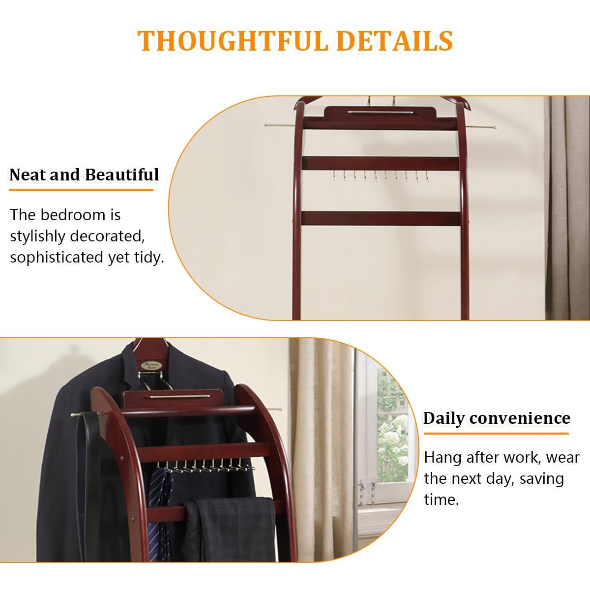 Ele Accessory Sto Solut - Servomuto da uomo con fermacravatte e Hoo, autoportante con barra per pantaloni, ideale per casa, ufficio, hotel e club di lusso