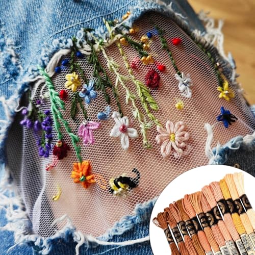 Image of 105 Yards 12 Skeins Gradient 6 Strands Earth Color Friendship Bracelet Threads String Polyester Variegated Embroidery Floss Cross Stitch Thread Assorted Bulk for Hand Sewing Making Supply