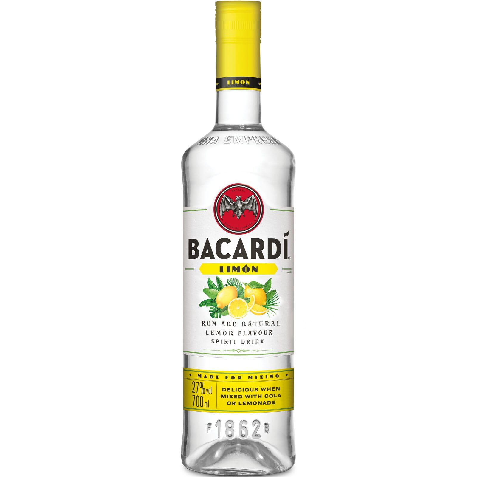 BACARDÍ Limón, 27% Vol., 70 cl / 700 ml, weißer Rum mit Zitrone, Limette und Grapefruit, frischer Zitrusgeschmack