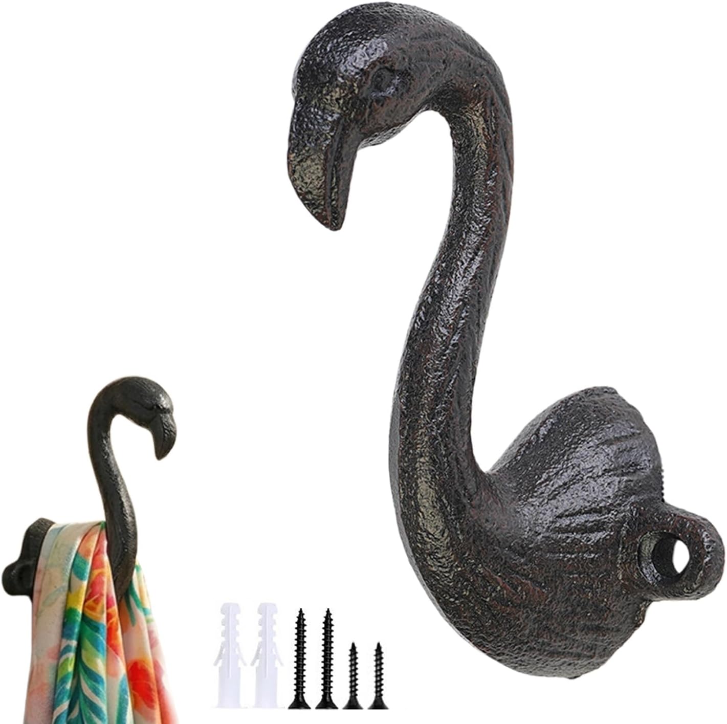 Cast Iron Flamingo Wall Hook, Bird Hanger for Bathroom Bedroom