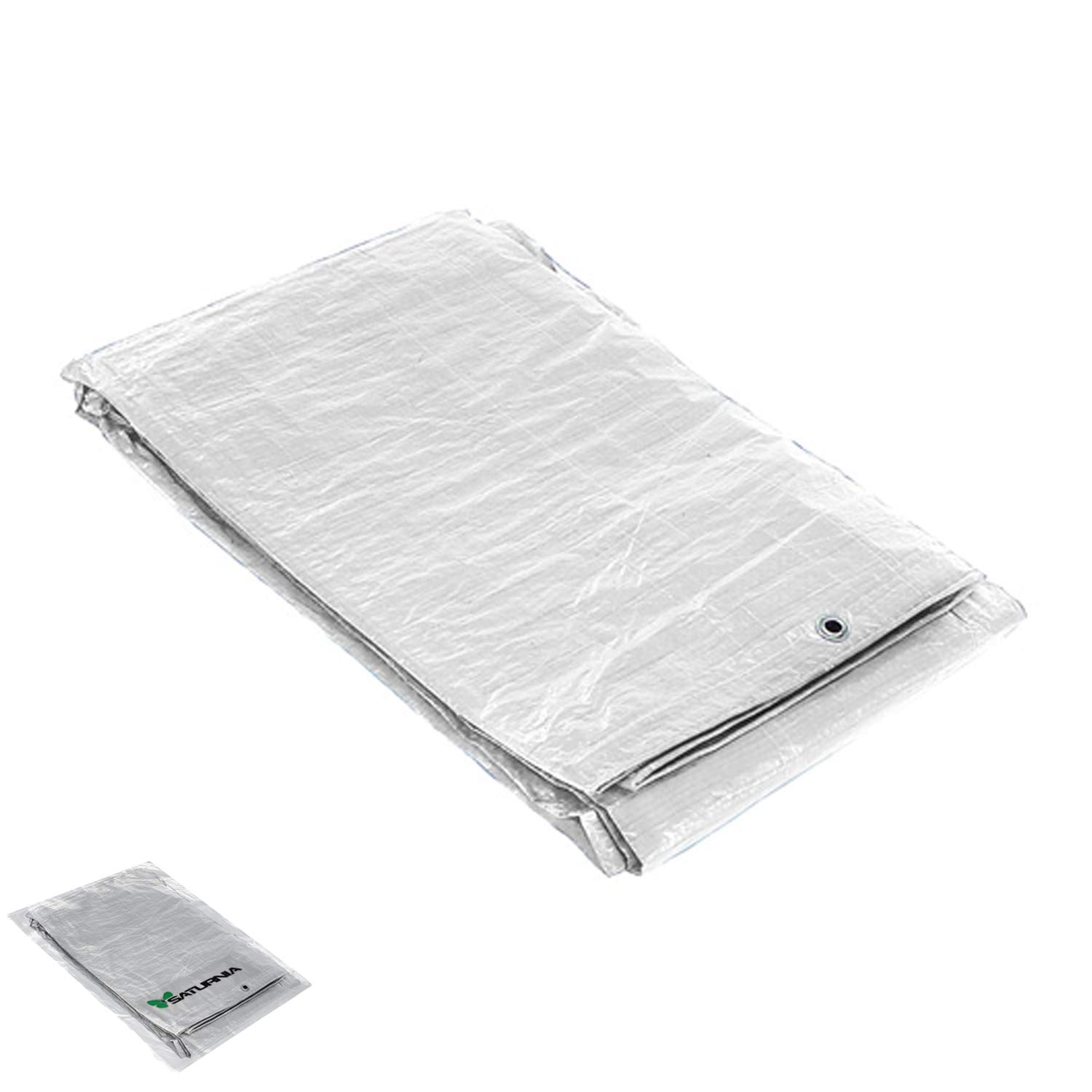Lona impermeable blanca 6x12 m con ojetes metálicos para protección exterior