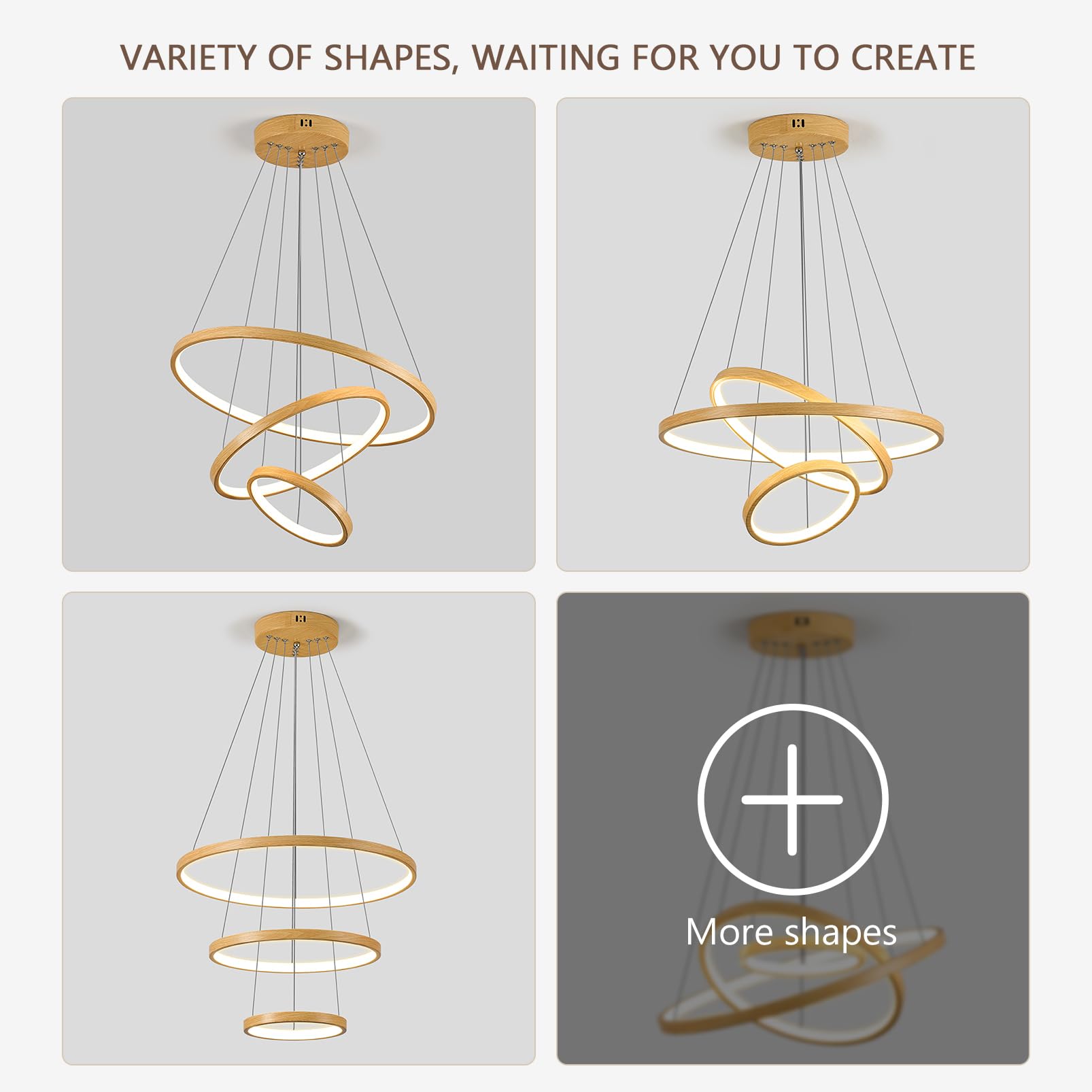 YOODI Lampadario a Sospensione Dimmerabile con Telecomando APP 50+35+20cm 3 Anelli 45W 3000K-6000K LED Lampada a Sospensione Altezza Massima 150cm per Soggiorno, Camera da Letto, Hotel