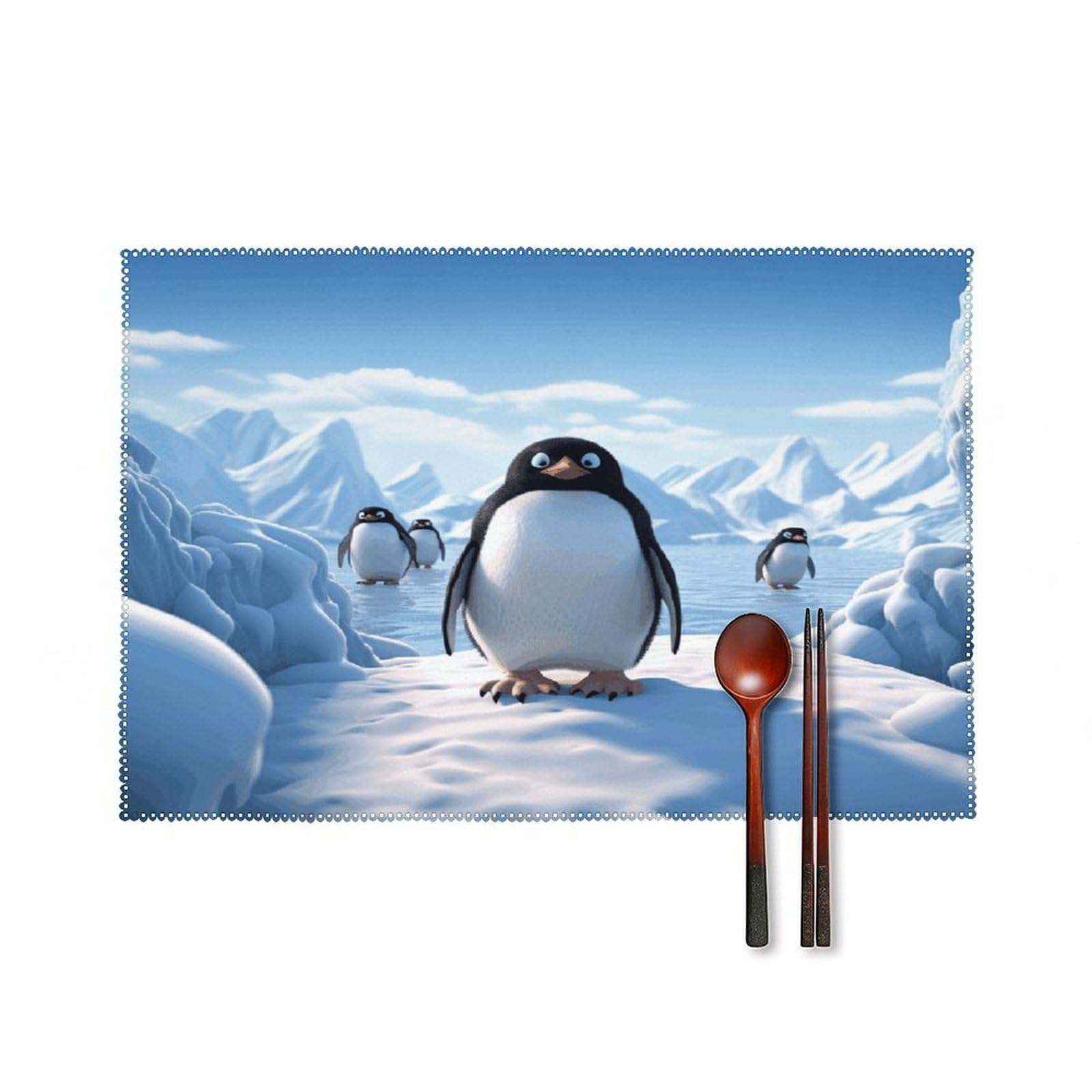 Penguin Antarctica Ice-png Placemats Set of 6 Heat Resistant Non-Slip Table Mats Washable Indoor Outdoor Place Mats Rustic Vintage Seasonal Placemat for Kitchen Dining Outdoor Party Table Decor