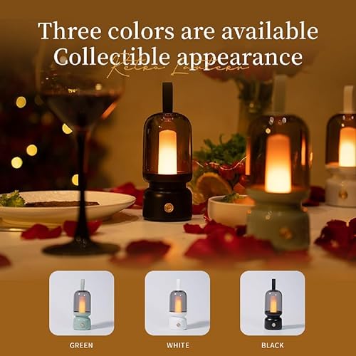 Miniatura 9 de Lámpara de mesa LED retro portátil, linterna LED vintage con batería inalámbrica, lámpara de escritorio USB, luz nocturna de campamento para uso en