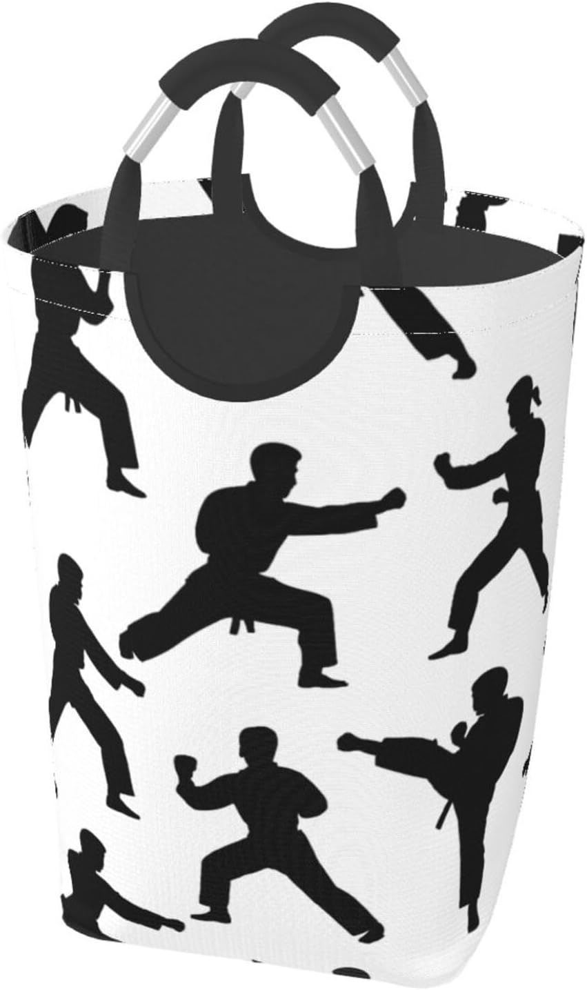 50l Laundry Basket Martial Arts Silhouette Waterproof Laundry Hamper Foldable Clothes Laundry Bag With Handles