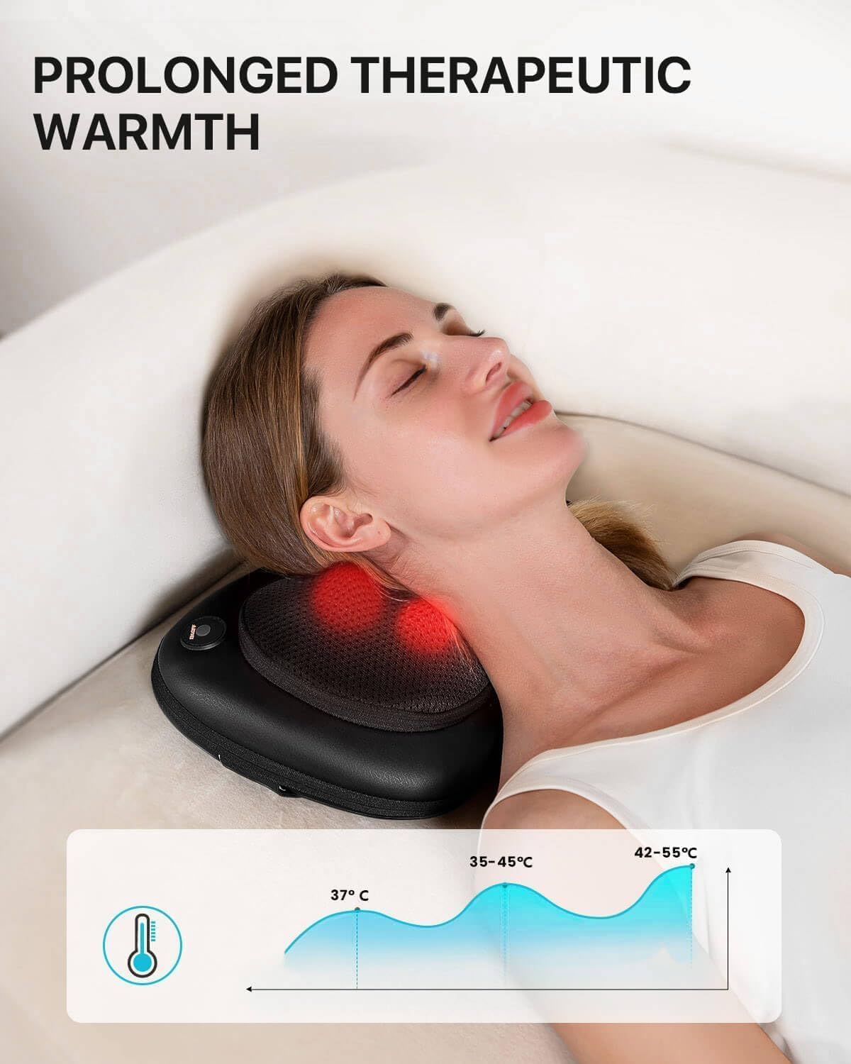 ALLJOY Coussin de Massage Shiatsu - Masseur Dos Chauffrant avec 4 Nœuds et 3 Vitesses Réglable, Appareil de Massage Nuque Cou Cervical, Cadeau pour Femme/Homme, Portable pour Maison Bureau Voiture