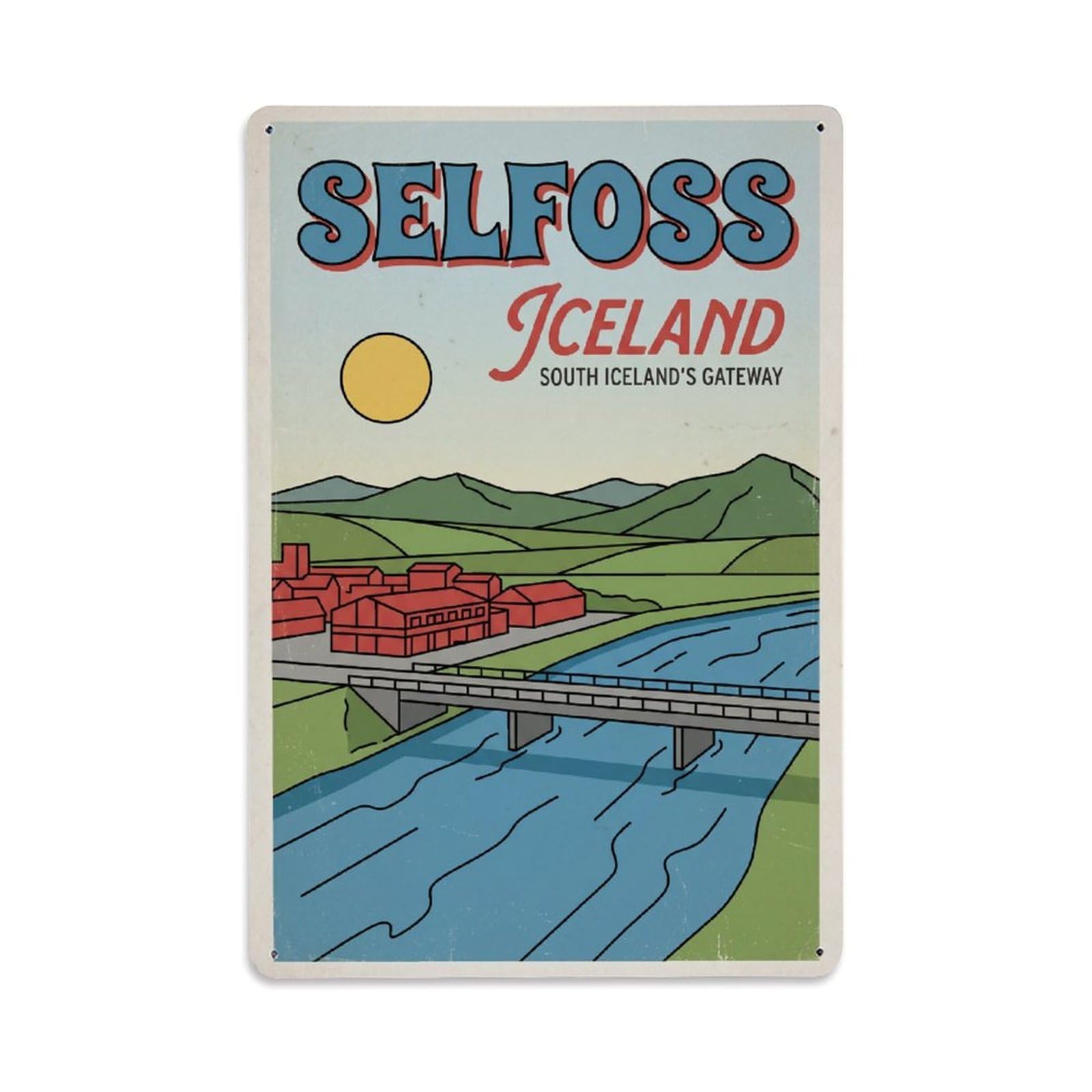 Vintage Travel Selfoss Iceland River Metal Tin Sign