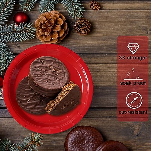 Image of Red Disposable Paper Plates, 7 Inch Dessert Cake Plates, 50 Count Bulk | Sturdy and Durable Party Plates, for Birthday, Baby & Bridal Showers, Halloween, Christmas,BBQ, Weddings,for Cake & Snacks