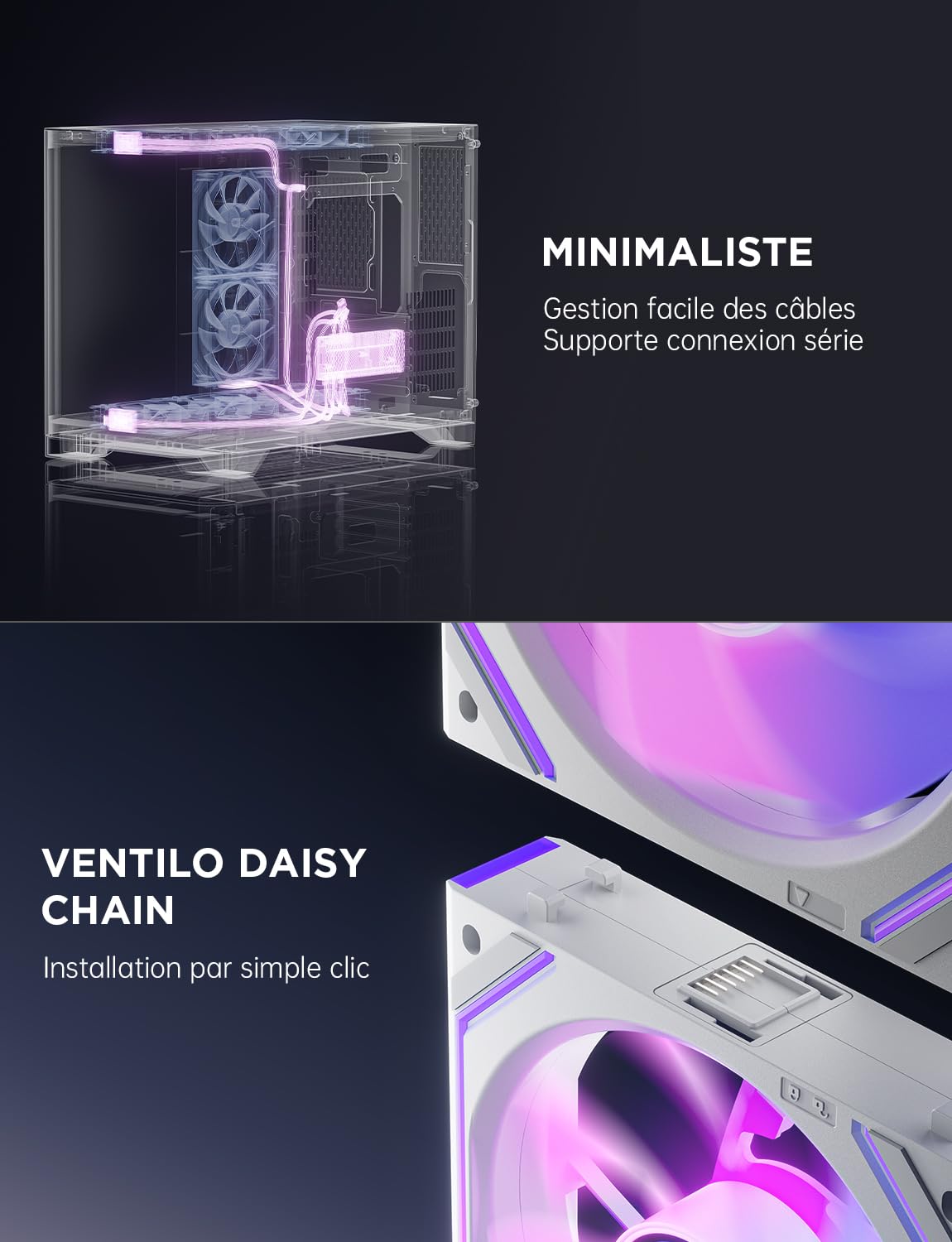 AsiaHorse DAWN Pro ARGB Daisy Chain [Infinity Mirror] [HDB] Ventilateur de PC, inversé, 120 mm, 71 CFM/1850 RPM/2,6 mmH2O 4 broches PWN & 5 V 3 broches ARGB, pour Asus Aura, ASRock (lot de 3)
