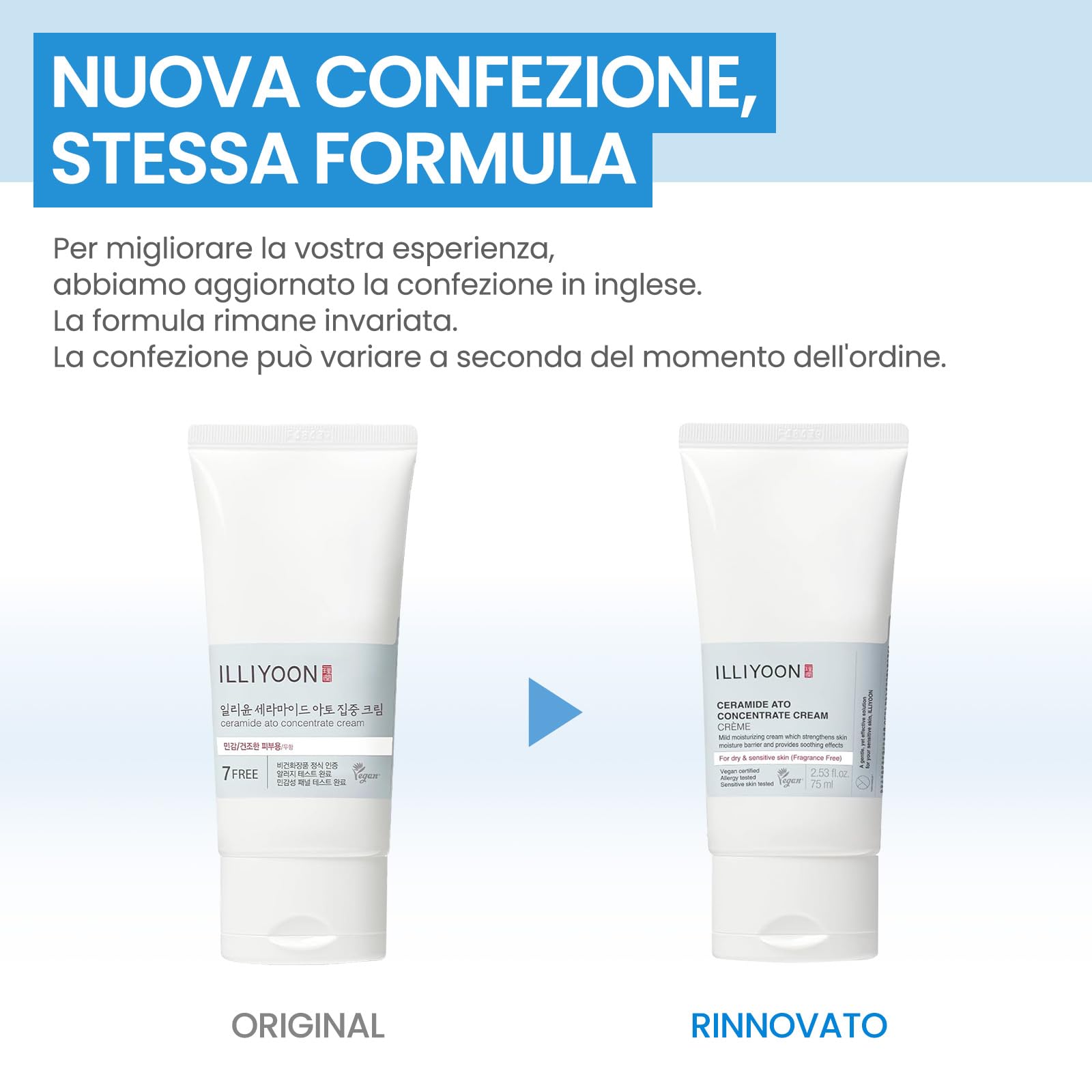 ILLIYOON Ceramide Ato Crema Concentrata 75ml, idratante per pelli secche e sensibili, idratazione per 100 ore, ripristina la barriera cutanea, delicata per neonati adulti, vegana, senza profumi