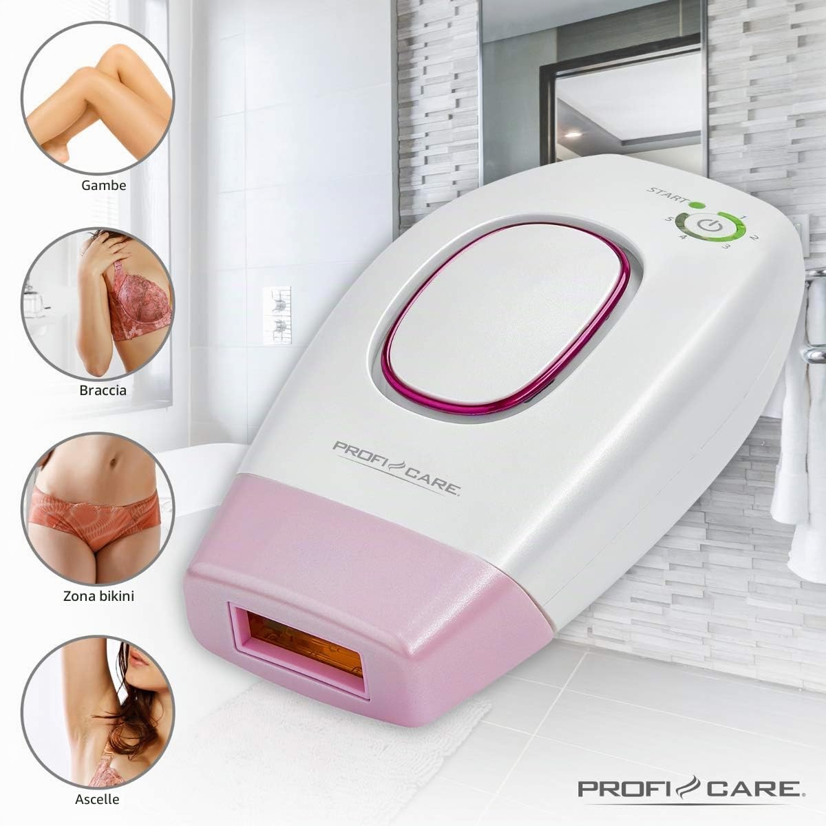 ProfiCare PC-IPL 3024 - Sistema di depilazione IPL, 5 livelli di intensità luminosa per diversi tipi di pelle, filtro UV integrato, spegnimento automatico, occhiali di protezione inclusi, 330240