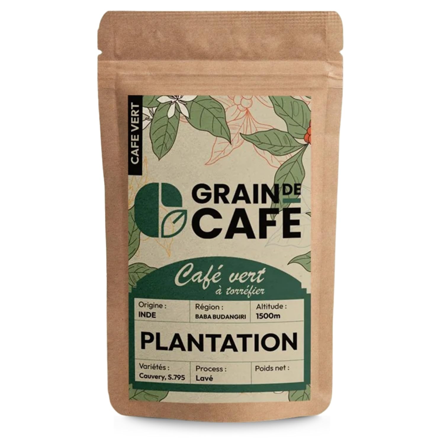 Graindecafé – Café Vert Inde Plantation 1kg | 100% Arabica Non Torréfié | Doux Et Épicé Des Ghâts Occidentaux | Notes De Miel Et Cannelle | Idéal Machine À Grain Une Fois Torréfié