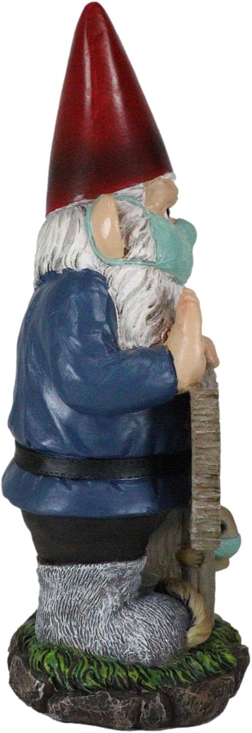 Ebros Gift Whimsical Holiday Novelty Health Freak Mr Gnome Wearing Blue Mask and Holding 'No Shoes No Shirt No Mask No Service' Sign Figurine Fantasy Gnomes DIY Fairy Garden Restaurant Bar Home Decor