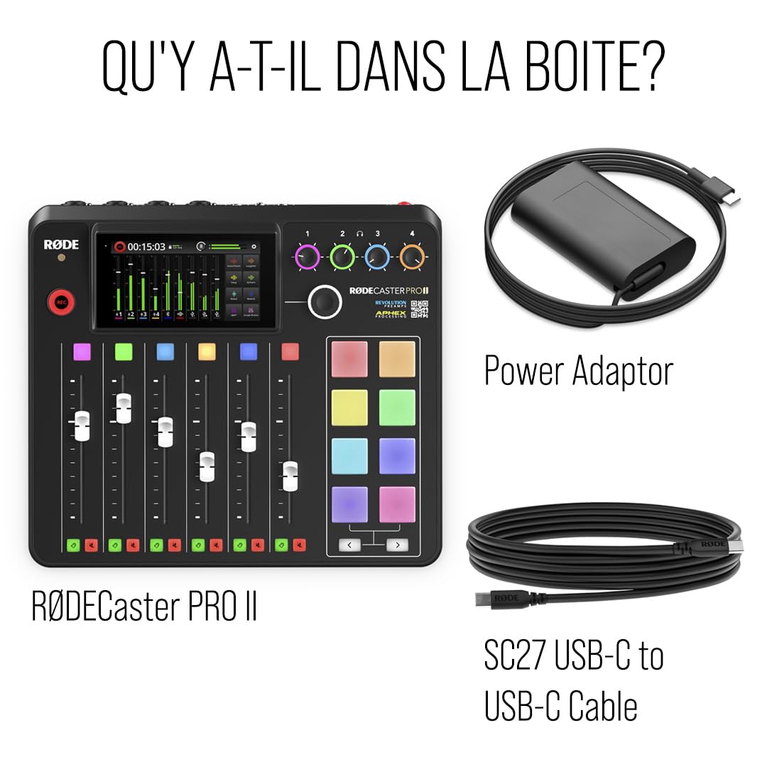 RØDE RØDECaster Pro II Console Production Audio Tout-en-Un, Bluetooth et Double USB-C, pour podcast, streaming, production musicale et création de contenu (Noir)