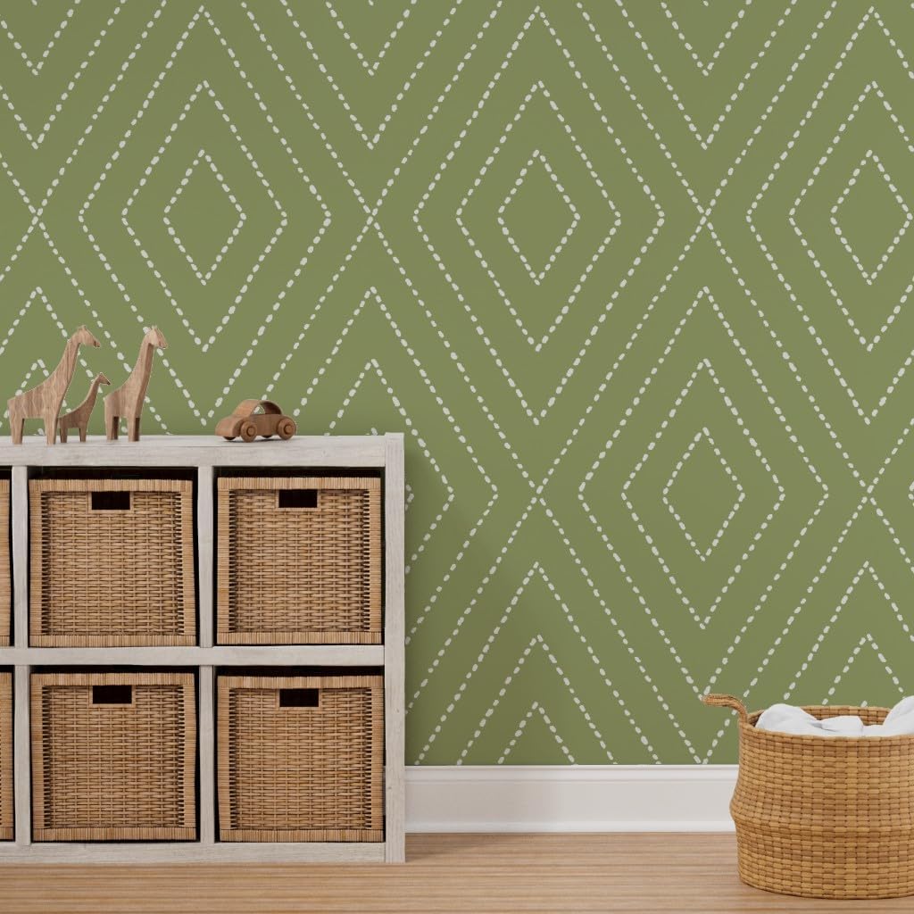 Removable Wallpaper 3ft x 2ft - Olive Green Diamond Simple Minimal Modern Farmhouse Geometric Custom Pre-Pasted Wallpaper by Spoonflower