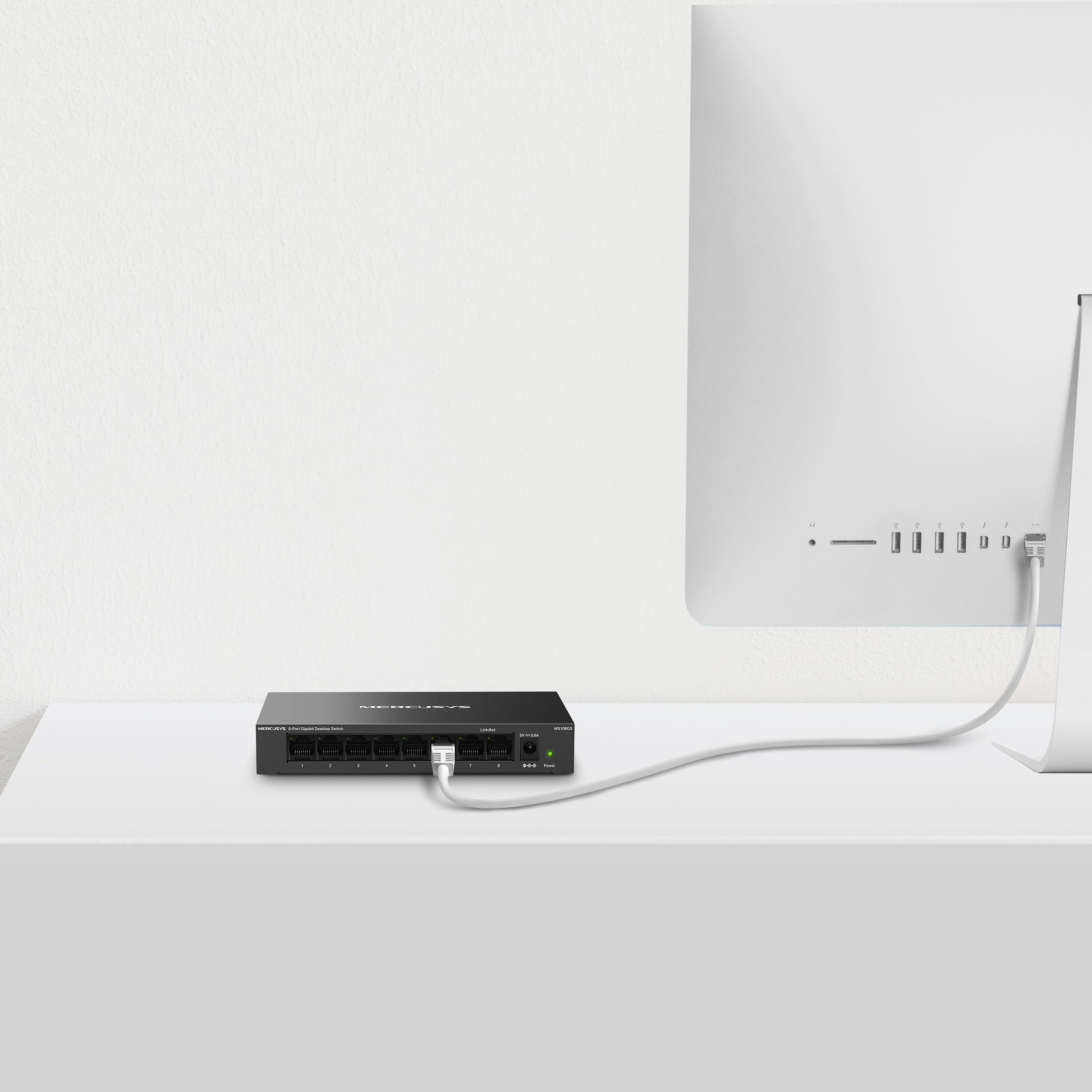Mercusys MS108GS - Switch Gigabit de 8 Puertos, Caja de Metal Duradero, Conectar y Usar, Ahorro de Energía