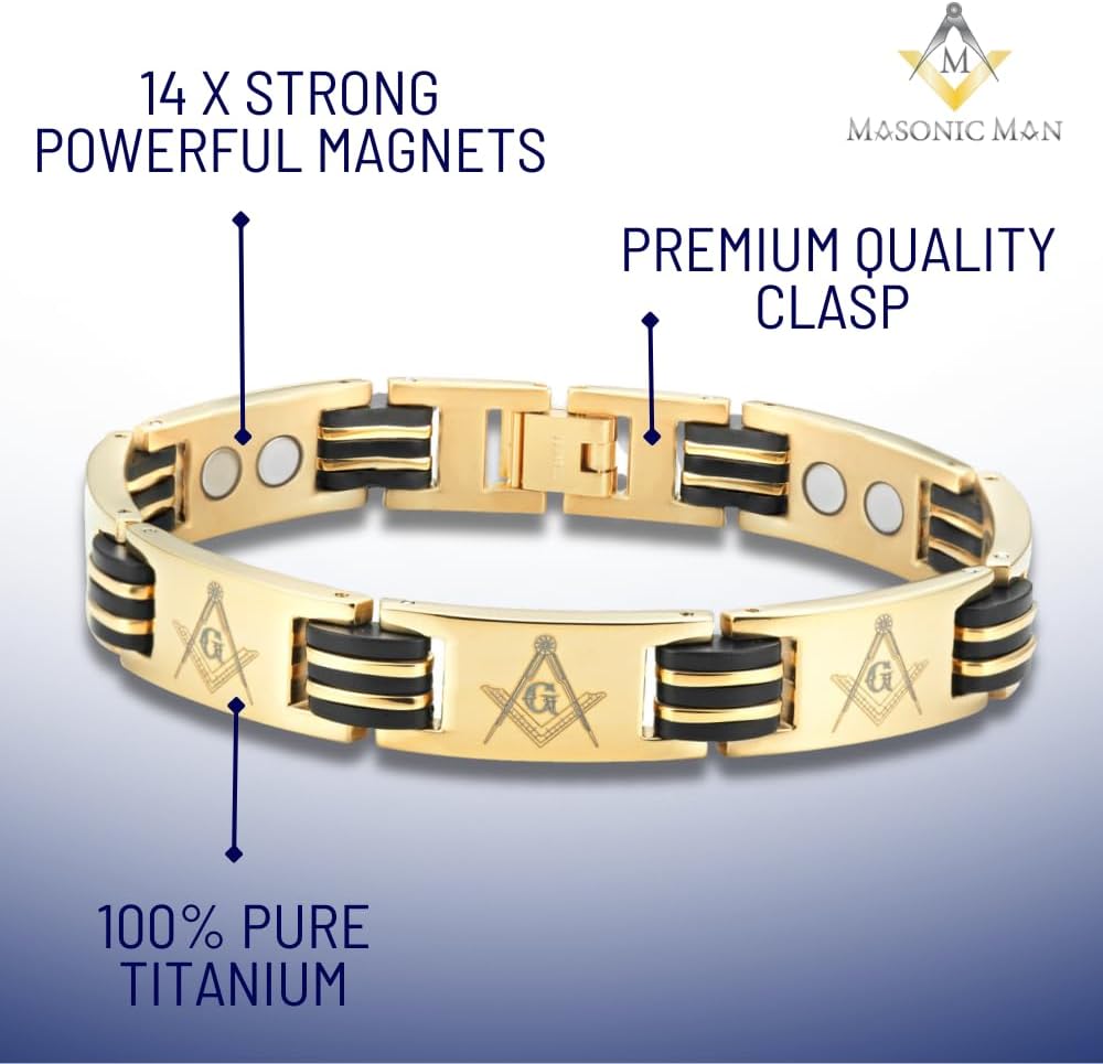 MasonicMan Titanium Freemasonry Masonic Magnetic Bracelet with Adjusting Tool and Gift Box
