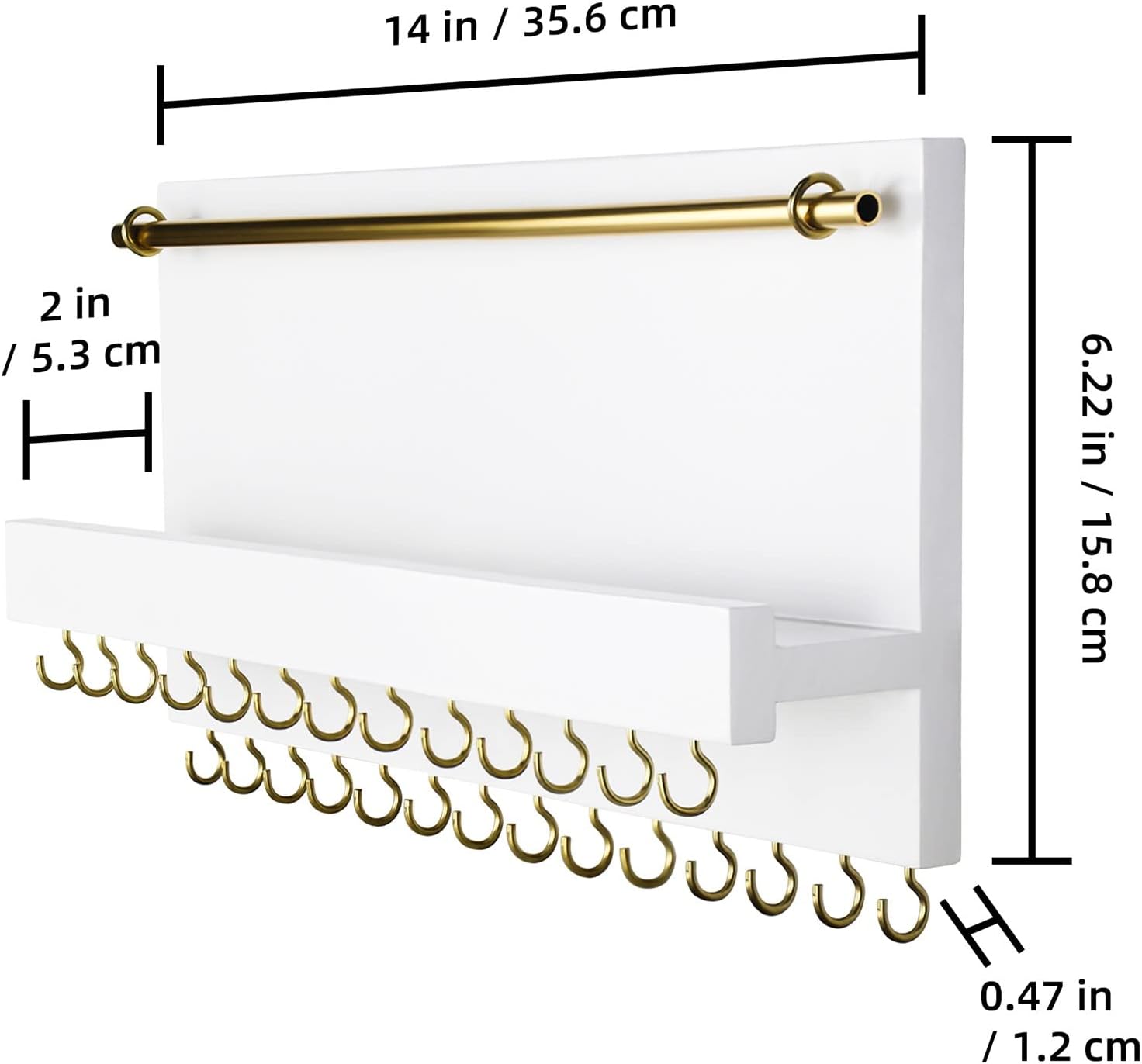 SANY DAYO HOME 27 Hooks Wall Mounted Necklace Holder 14 x 6 inch Hanging Rustic Wooden Jewelry Organizer with Removable Bracelet Rod and Shelf for Kids, Girls, Women - Ivory White image 4