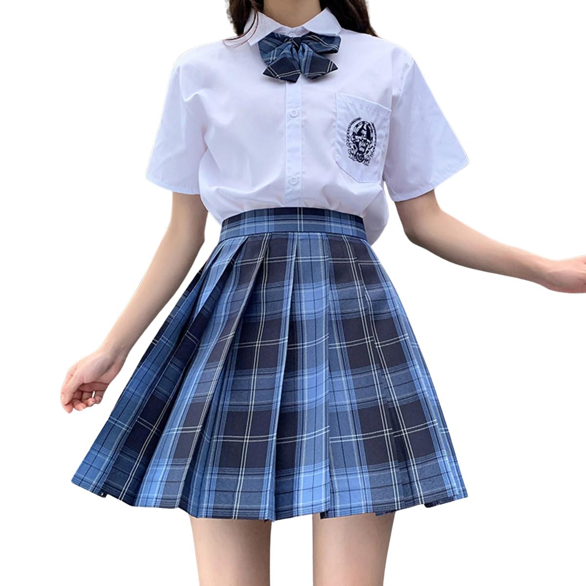Women's Girls Plaid Pleated Skirt High Waisted Japanese School Uniform A-line Pleated JK Skirt Skater Tennis, Dark Blue, S