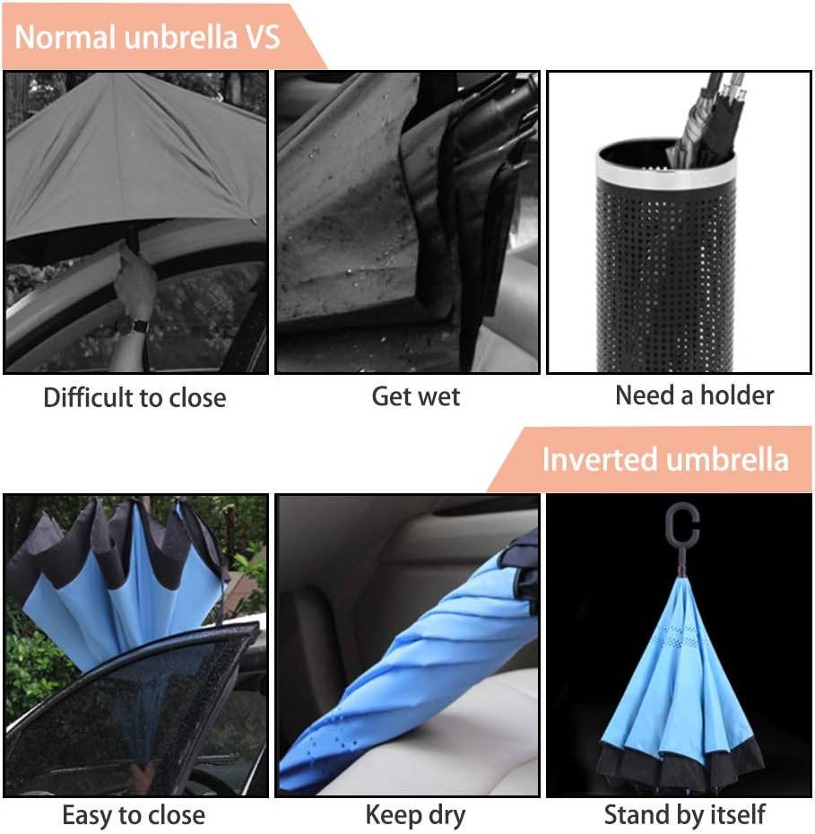 ZOMAKE Inverted Umbrella, Double Layer Reverse Umbrella Large Upside Down Umbrella with UV Protection, Windproof Inside Out Umbrella for Women with C-Shaped Handle