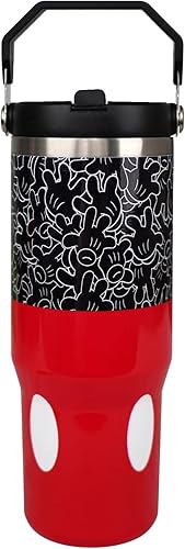 Vaso de 30 onzas con asa y pajilla, botella de agua de acero inoxidable con aislamiento de doble pared con tapa con asa superior, vaso a prueba de