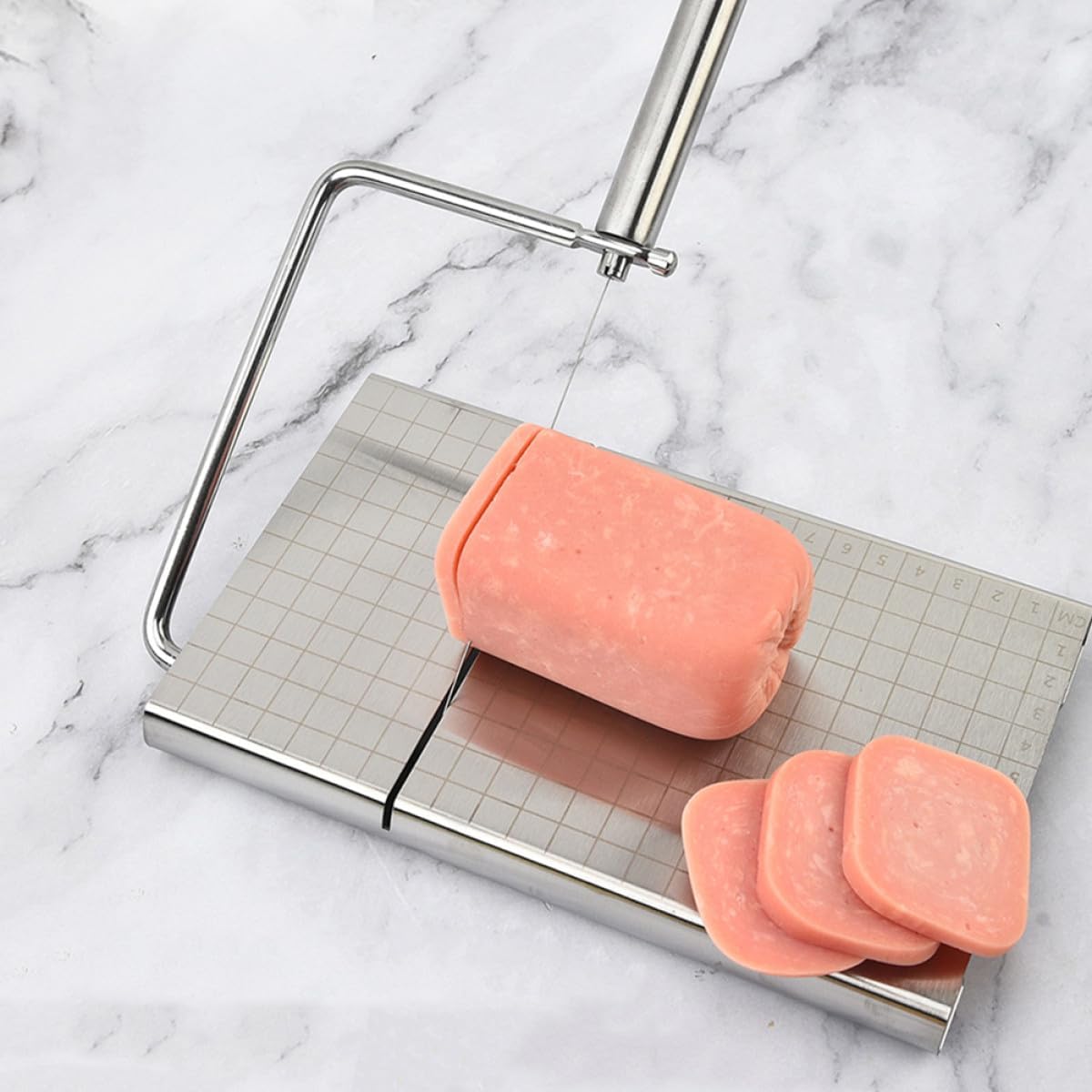 Multipurpose Wire Cheese Slicer for Block Cheese with Scale Stainless Steel Wire Cutter for Home Kitchen and Professional Use for Butter Ham and Sausage