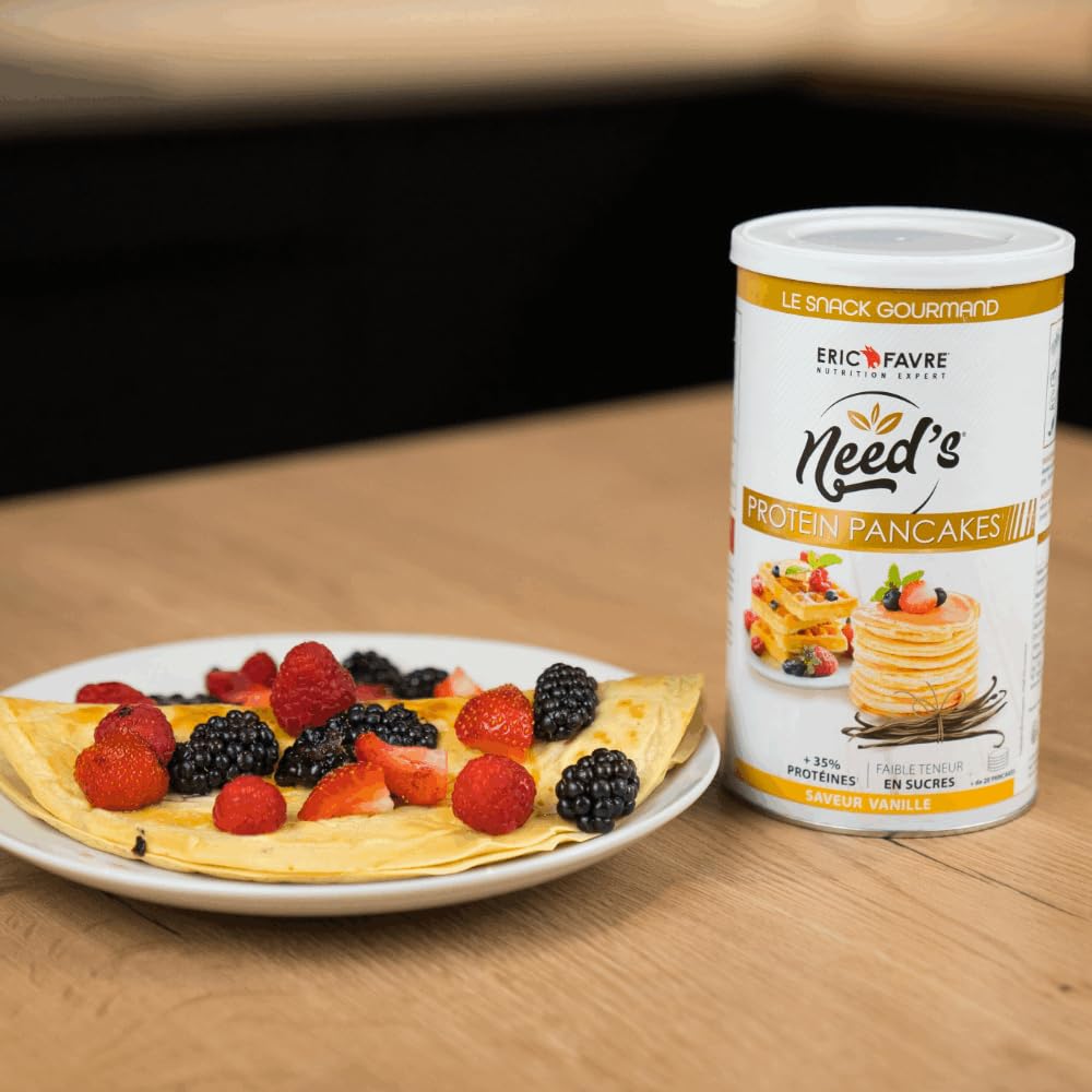 PROTEINE PANCAKE NEED's - Poudre Protéinée pour Pancakes, Crêpes, Gaufres - Pâte Pancake Protéine Riche en Fibres, Glucides, Faible en Sucre - 1kg - Saveur Neutre - Eric Favre