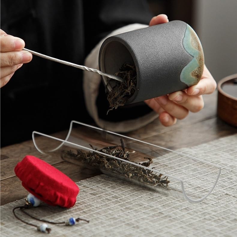 SONGCHAO Sugar Jar Portable Ceramic Sealed Jar Small Hand-Painted Red and White Longjing Tea Can Tea Canister(B)