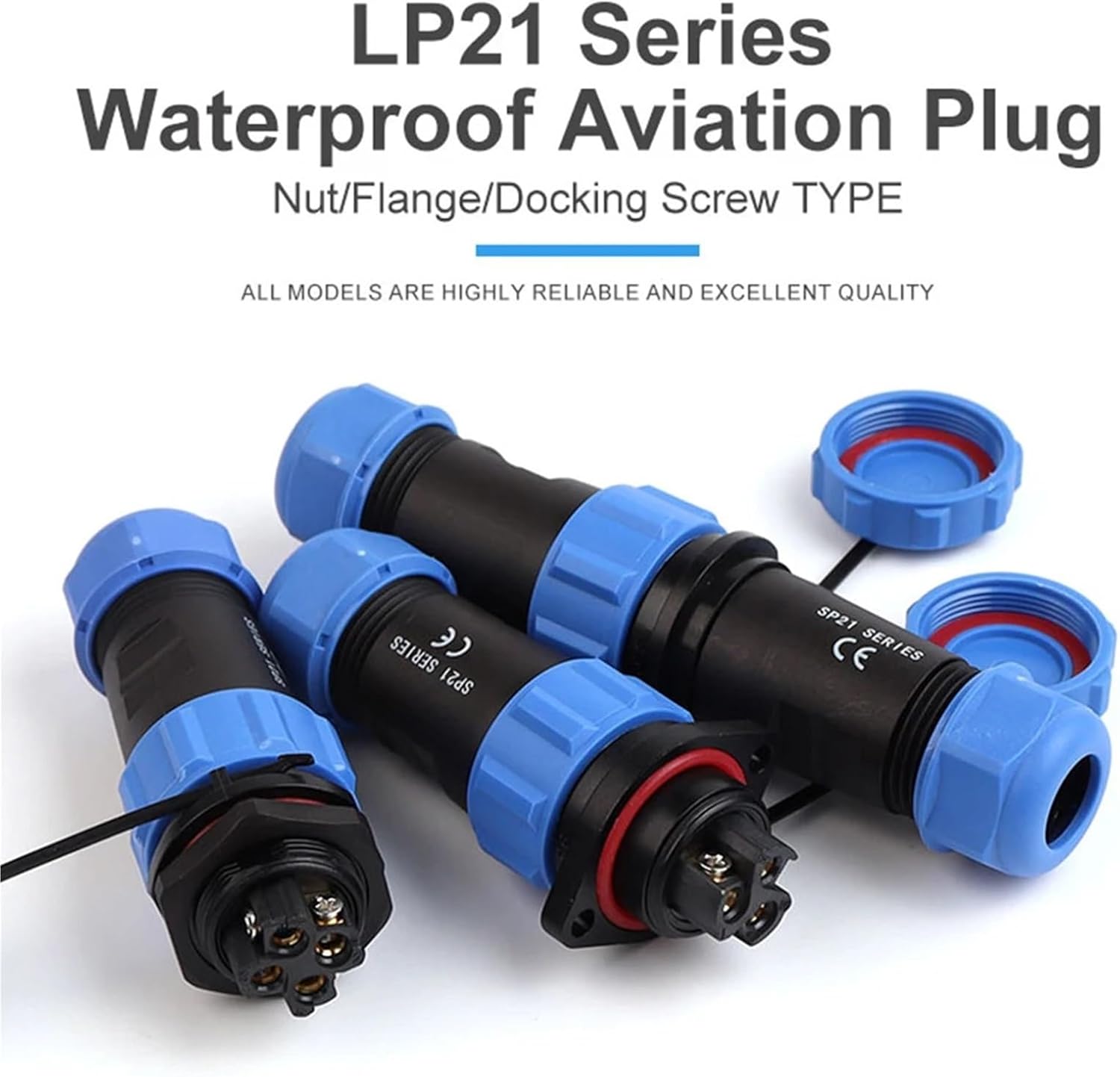 1Pcs LP/SP21 Nut/Flange/Docking 2/3/4/5/6/7/9 Pin Waterproof Wire Connector Male/Female Socket Set No Welding(Flange Type,1 Set_4P)