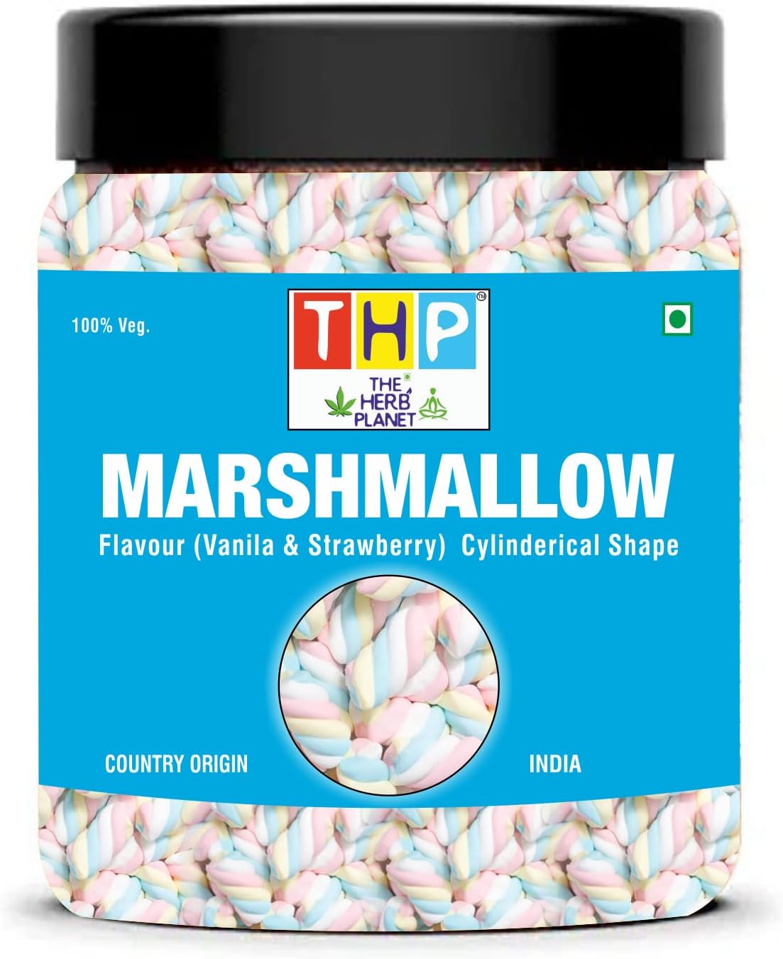 THE HERB PLANET Sprial Shape Marshmallows| Candy 80 Piece Vegan Product Pure Veg Candy Strawberry Vanilla Candy Vegan [Jar Pack]