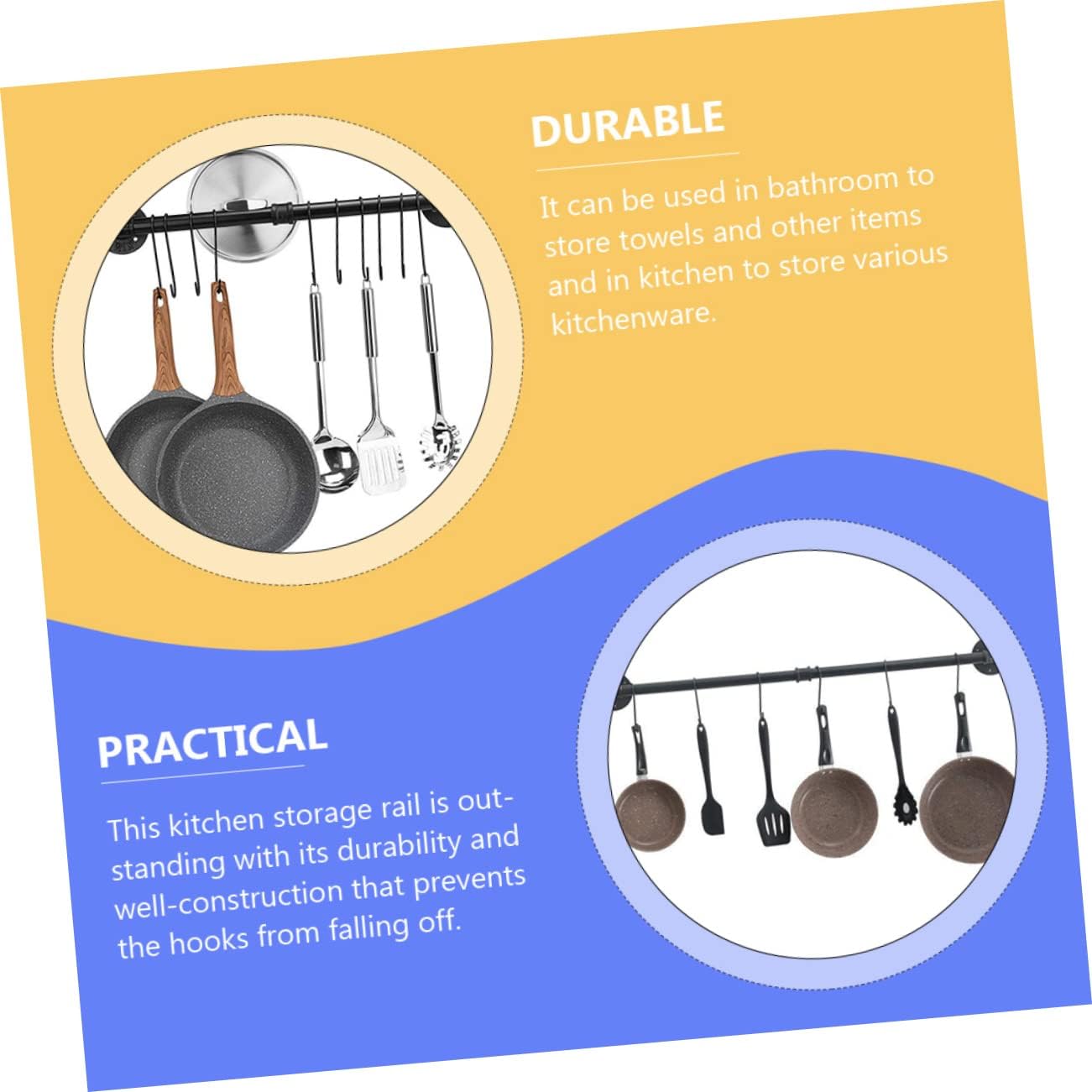 1set Wall Mounted Pot Rack with Hooks Versatile Hanging Organizer for Kitchen Utensils Pans Pots Construction for Space-saving Storage