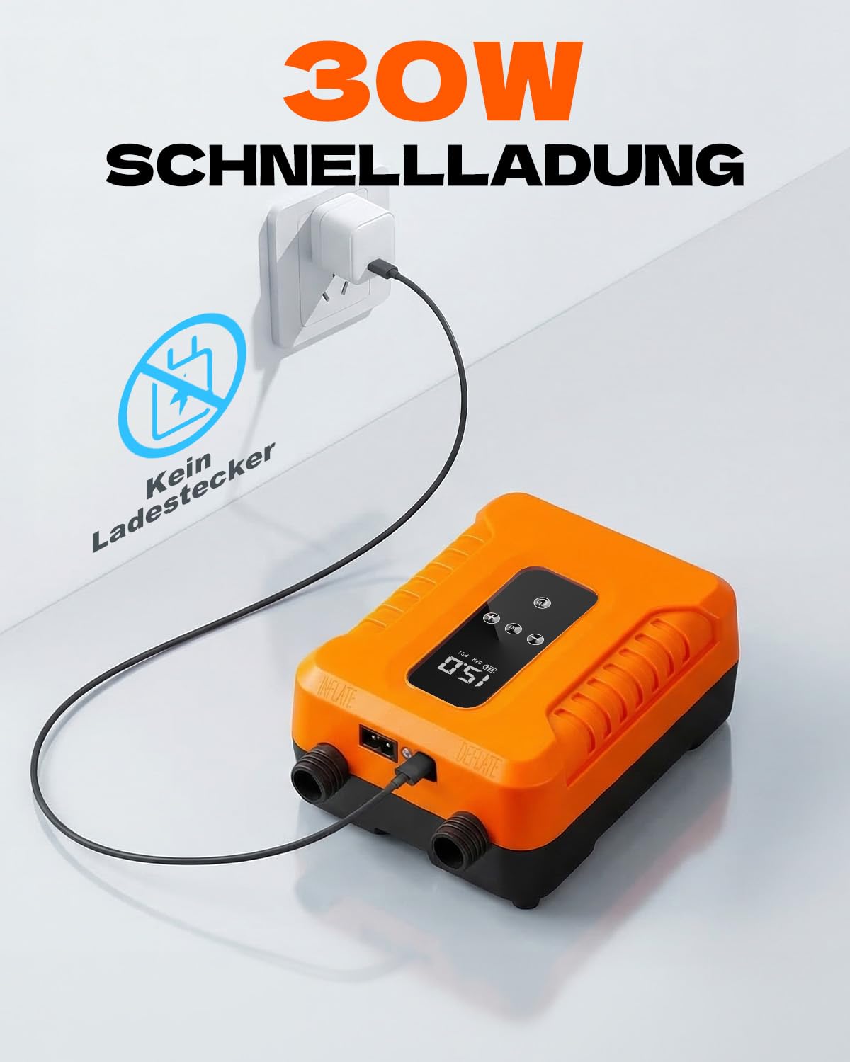 SUP Pumpe Elektrisch,Wiederaufladbar,Stand Up Paddle Pumpe Elektrisch mit Auto-Stopp,Sup Kompressor Doppelstufig,Luftpumpe Elektrisch SUP mit LED Display,für Camping,Reisen,See und Strand