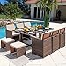 Homall 11 Pieces Patio Furniture Dining Set Patio Wicker Rattan Chair Sets Outdoor Furniture Cushioned Tempered Glass W/Ottoman Brown (PE Rattan)