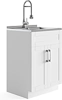 SimpliHome Hennessy 24-Inch White Utility Laundry Sink Cabinet with Stainless Steel Sink, High-Arch Faucet & Storage for Small Spaces