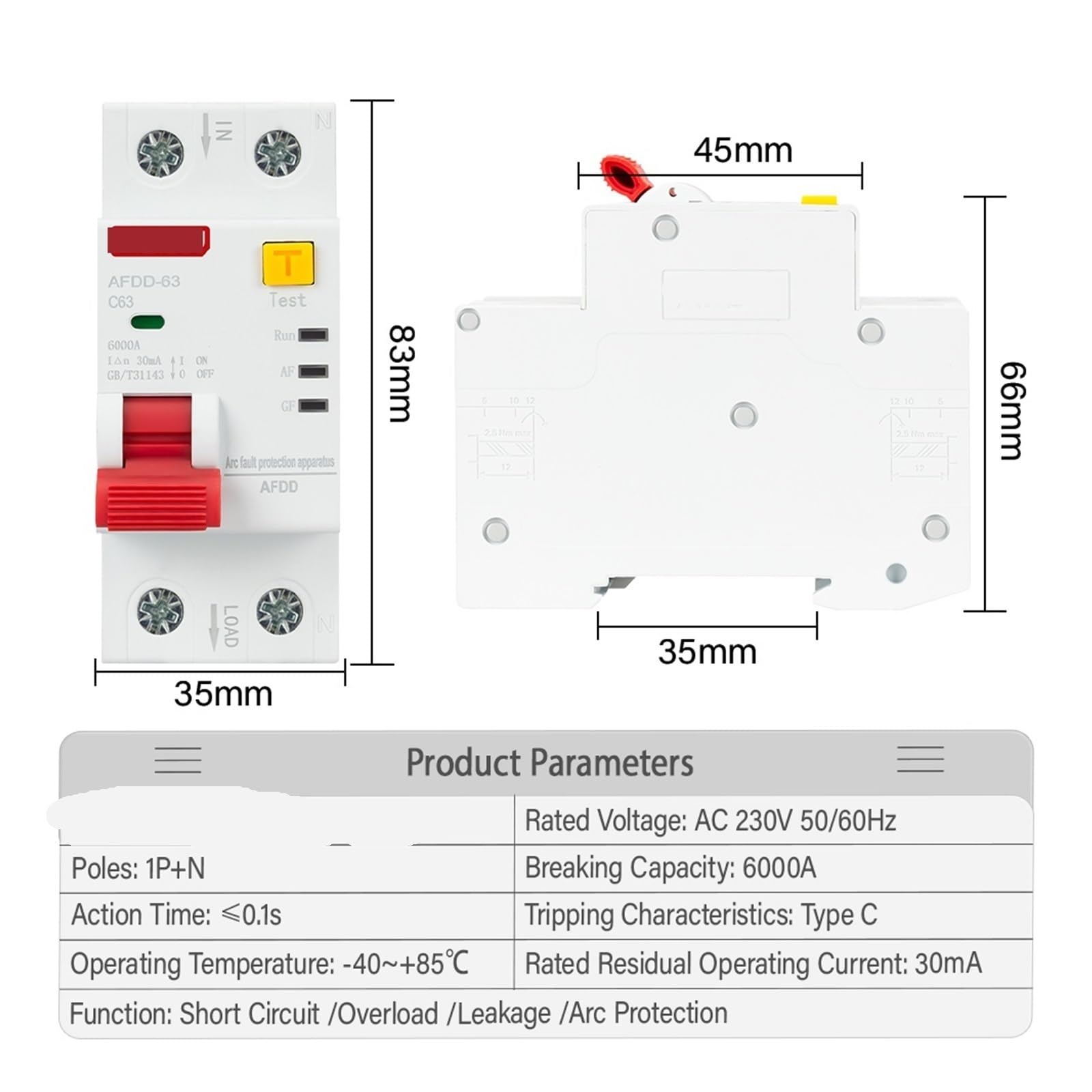 Dispositivo protector contra arco eléctrico de 220 V CA, disyuntor, protección contra sobrecarga, fuga a tierra y cortocircuito, 1 unidad(32A)