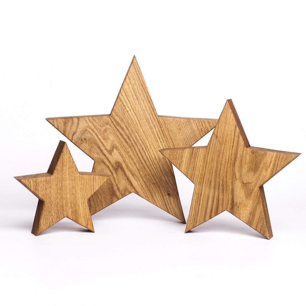 Holzsterne 3er Set Eiche – Handgefertigte Holzstern Deko aus Bayern I Weihnachtsdeko Holz für Fenster, Tisch & Advent I 20, 30 & 40 cm große Sterne