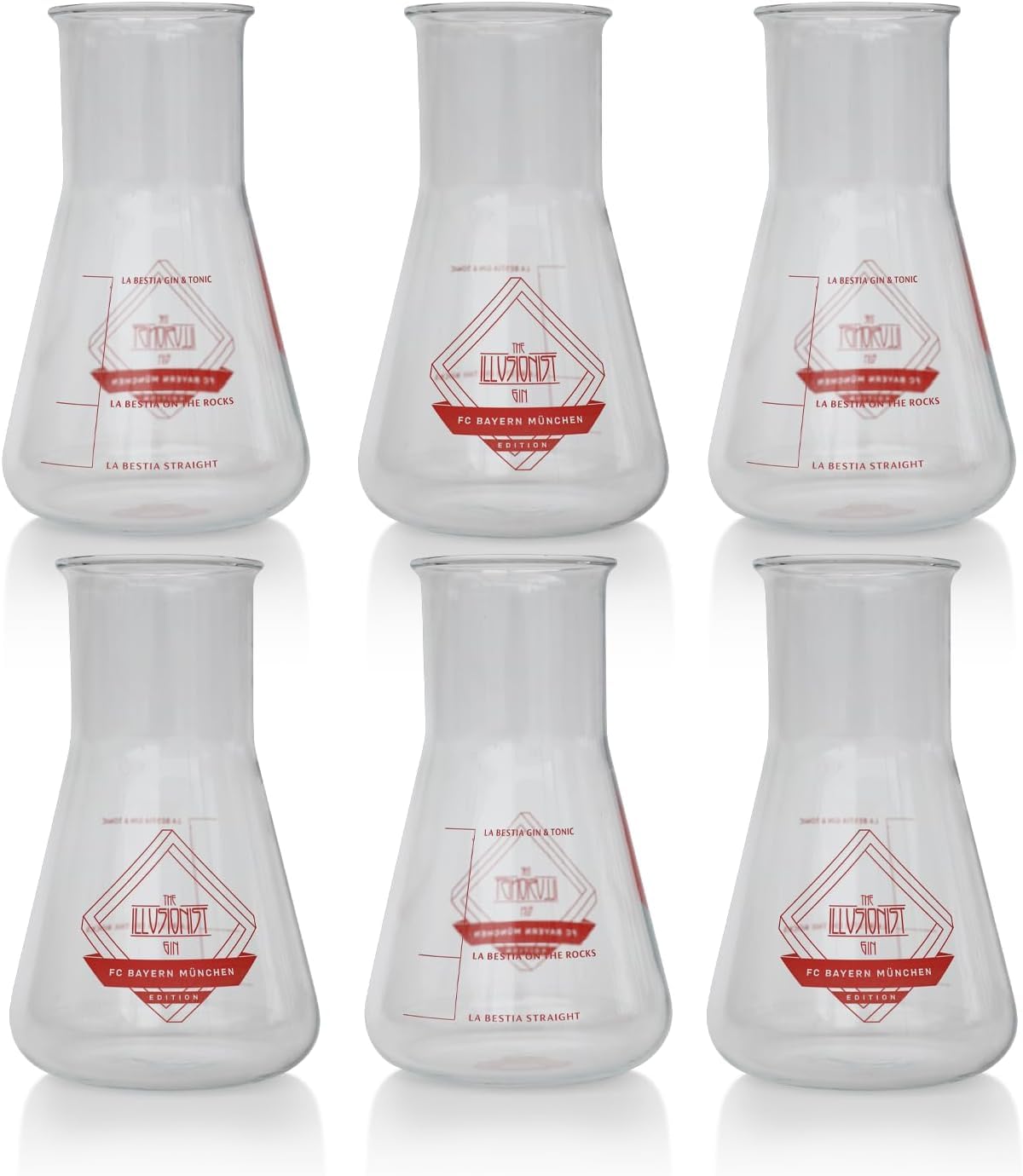 The Illusionist Gin & Tonic, Set di 6 Bicchieri FC Bayern München Edition, 250ml + The Illusionist Gin FC Bayern Munich Edition, 500ml, 45% Vol, Cambiamento di Colore da Nero a Rosso, La Bestia Negra