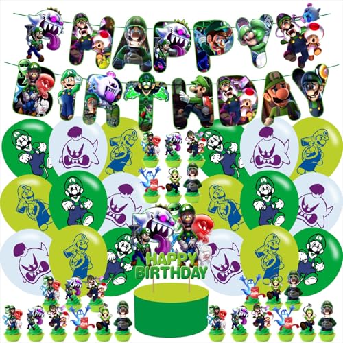 Image of karg Cartoon Party Decorations - Mario Birthday Party Supplies - Banners, Cake Toppers, Cupcake Balloons - Red, Green
