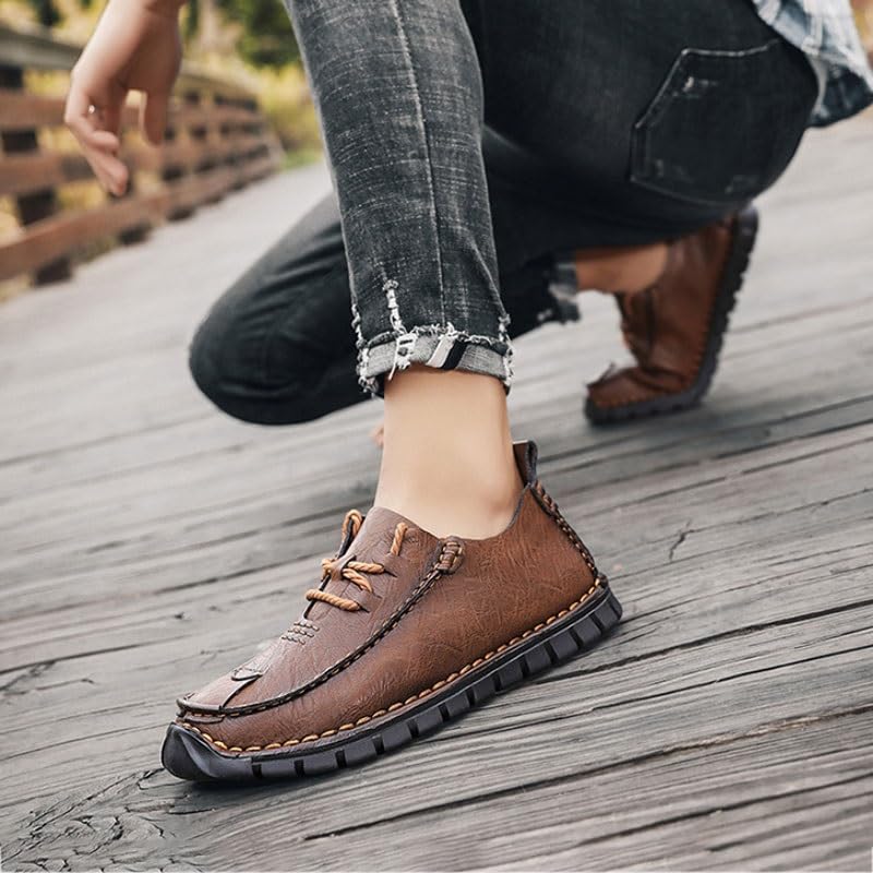 Men's Retro Stitching Lace-up Casual Shoes Comfortable Thick Soled Oxford Shoes for Travel Driving Mountaineering Men Soft-Soled Non-Slip Shoes4
