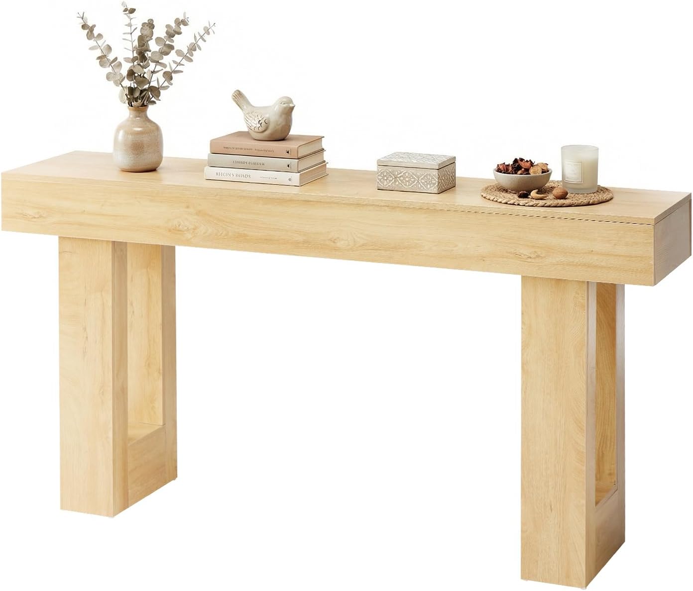 DUMOS Farmhouse Console Table for Entryway, 63" Long Console Table Behind Couch, Solid Wood Narrow Entryway Table for Hallway, Living Room, Foyer, Natural Wood
