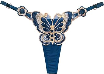 Women Thongs Cute Butterfly Embroidery Low-Rise G strings Sexy Transparent Mesh Briefs Adjustable Waist Panties