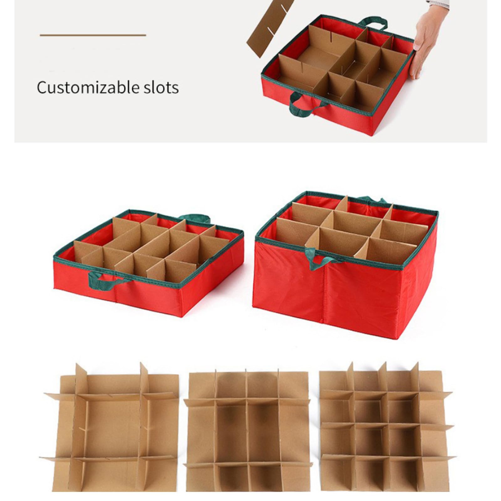 ENEN Weihnachtskugeln Aufbewahrung, 80 Fächer Weihnachtskugelboxen, 600D Oxford-Gewebe Aufbewahrungsbox Weihnachtskugeln mit Deckel, Griffen, Verstellbaren Trennwänden (Schwarz,71x31x45cm)