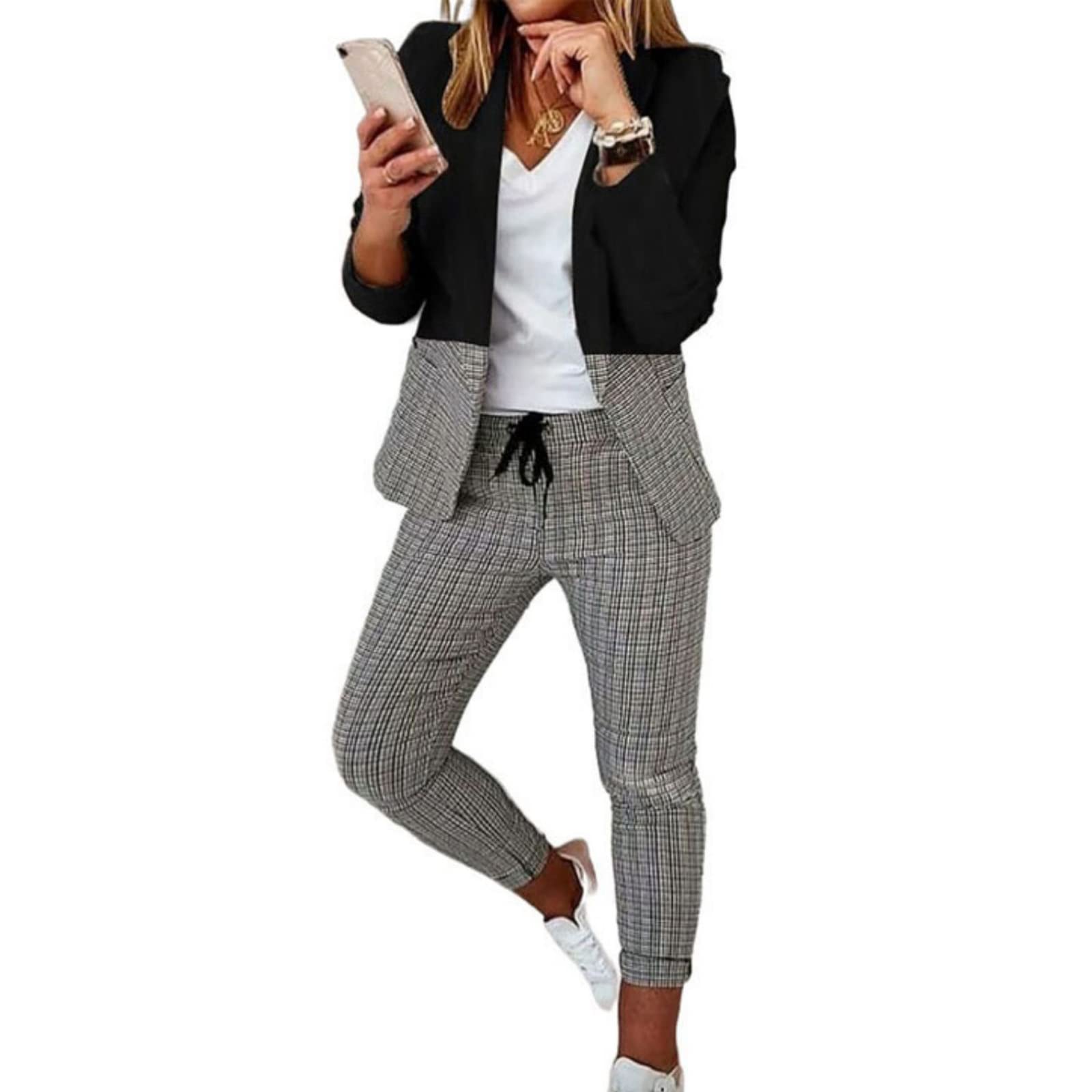 Blazer Sets for Women 2 Piece Pant Suit Casual Long Sleeve Blazer and Office Work Pencil Pants Dressy