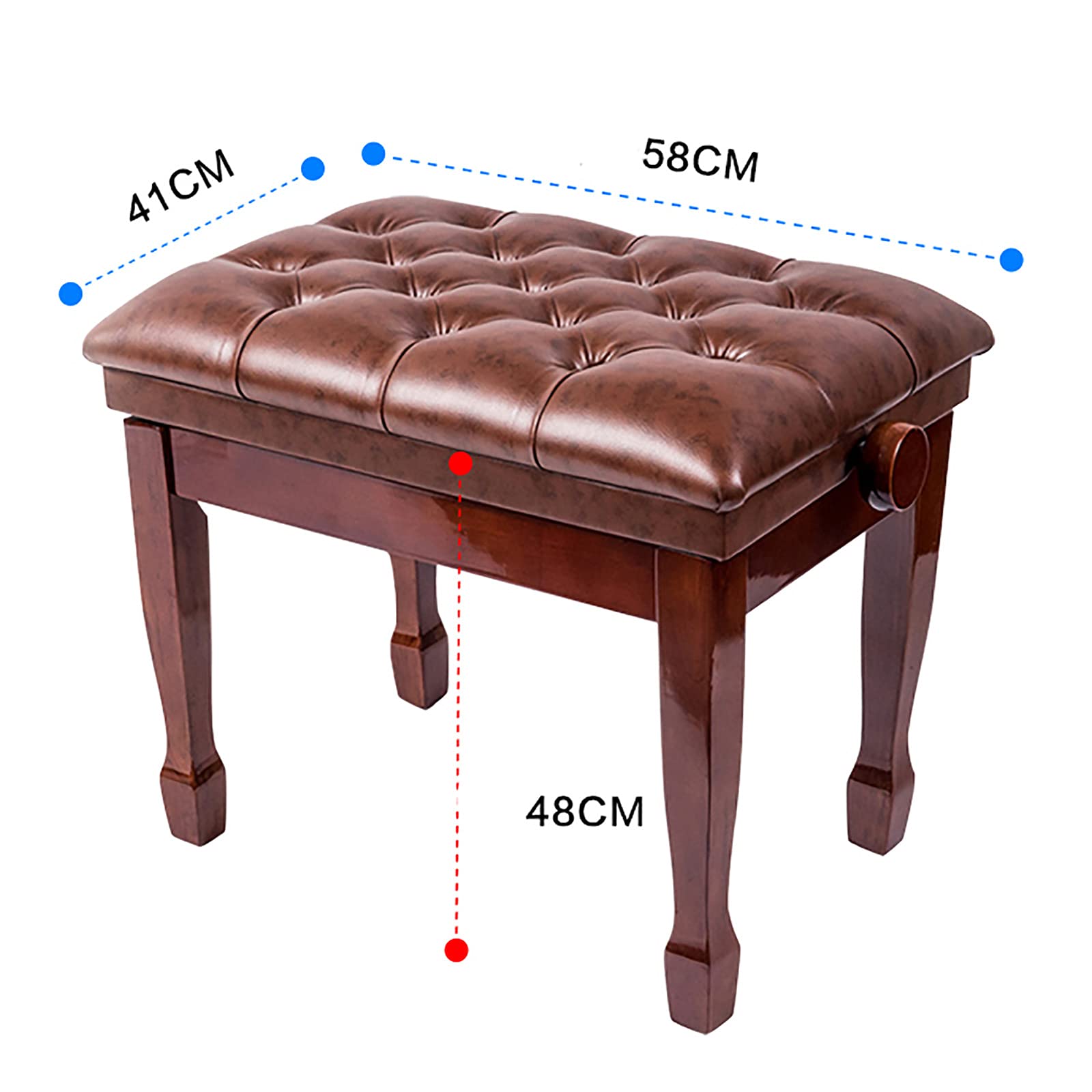 Panca regolabile in legno per pianoforte con sollevamento idraulico sedile in pelle PU per uso domestico e professionale Teak marrone