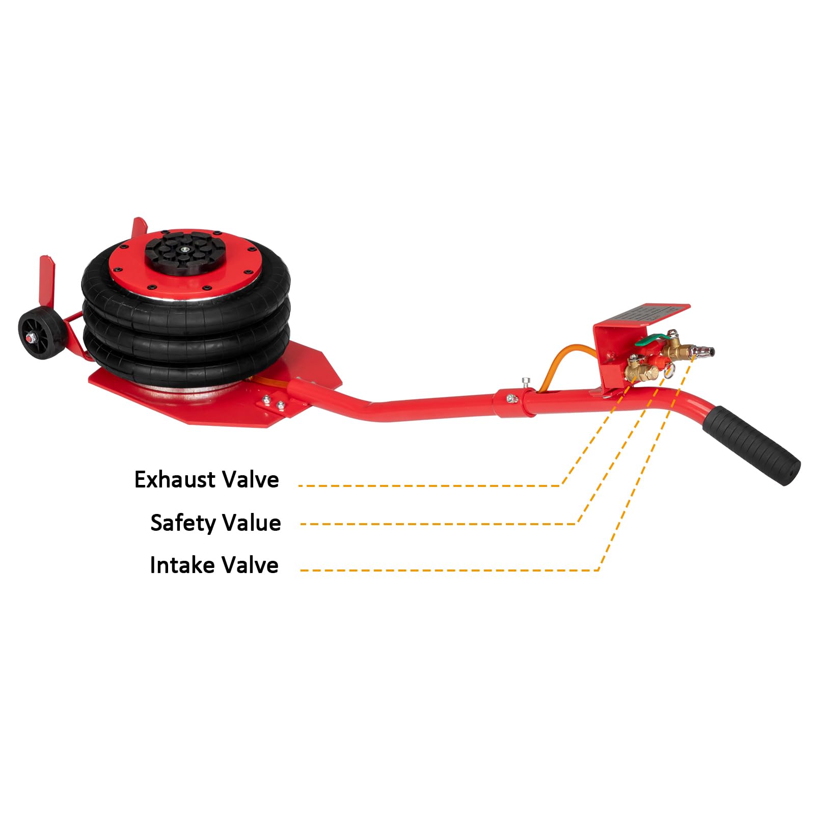 3 Ton Triple Bag Air Jack - Fast Lifting Car Jack Up To 15.75 Inches With Curved Handle