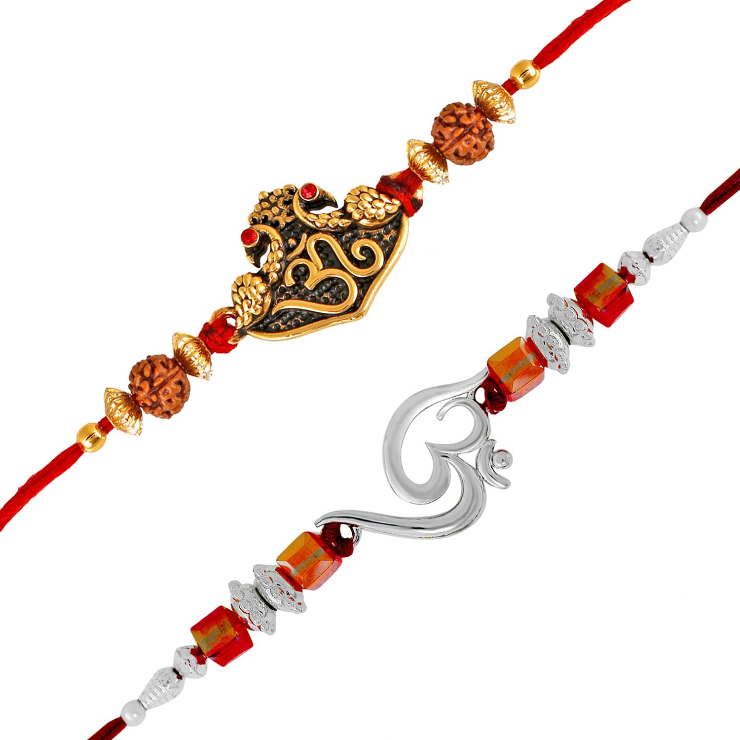 Mahi Combo of 2 om Rakhis with Rudraksha and Crystals for Bhaiya/Brother (RCO1105423M) (B0B466NZNZ) Amazon Price History, Amazon Price Tracker