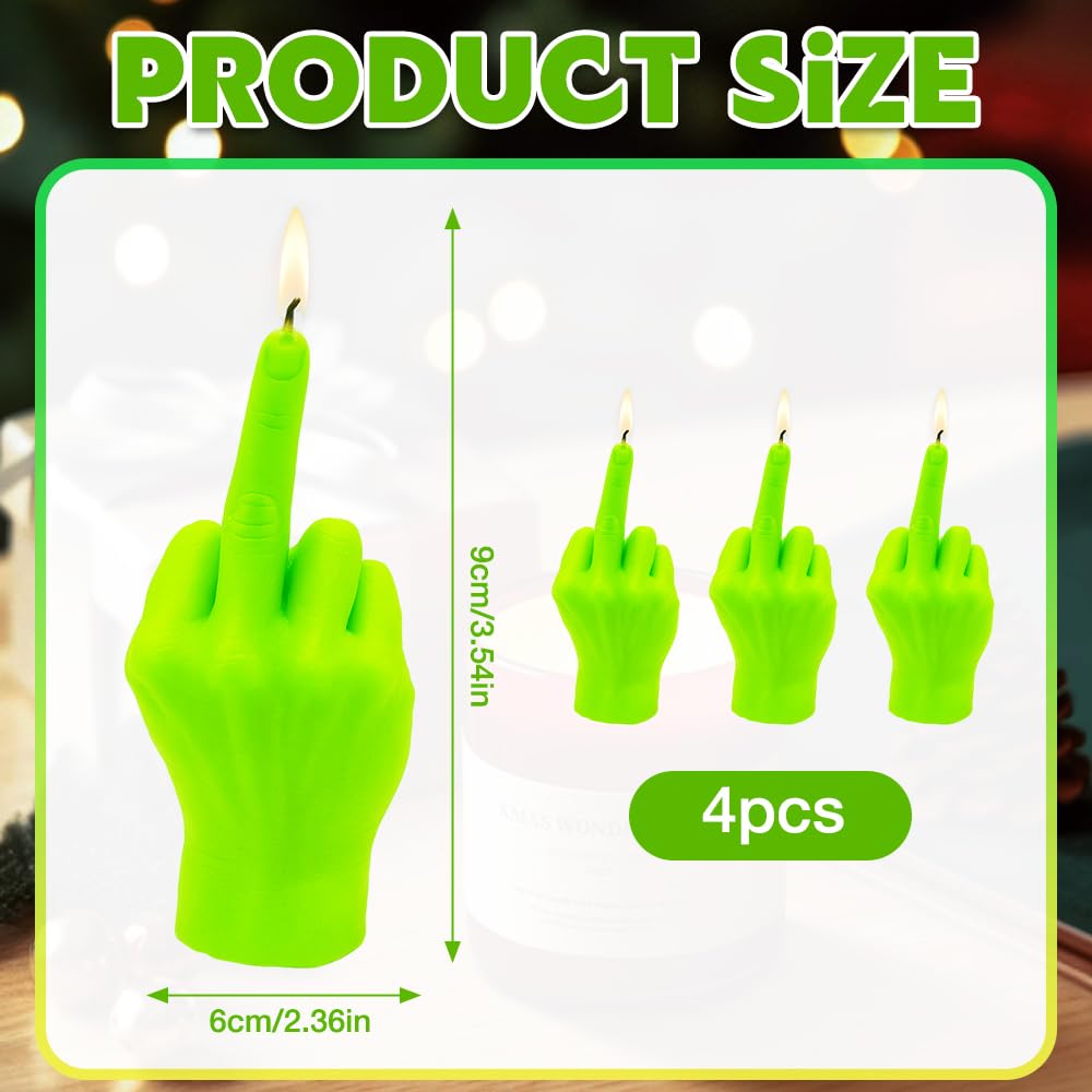 NAVESO 4 Pezzi Candele con Dito Medio, Candela a Forma di Dito Medio, Candele Profumate Creative, Candele con Gesti Delle Mani, Regalo Divertente per Festival, Regalo, Verde