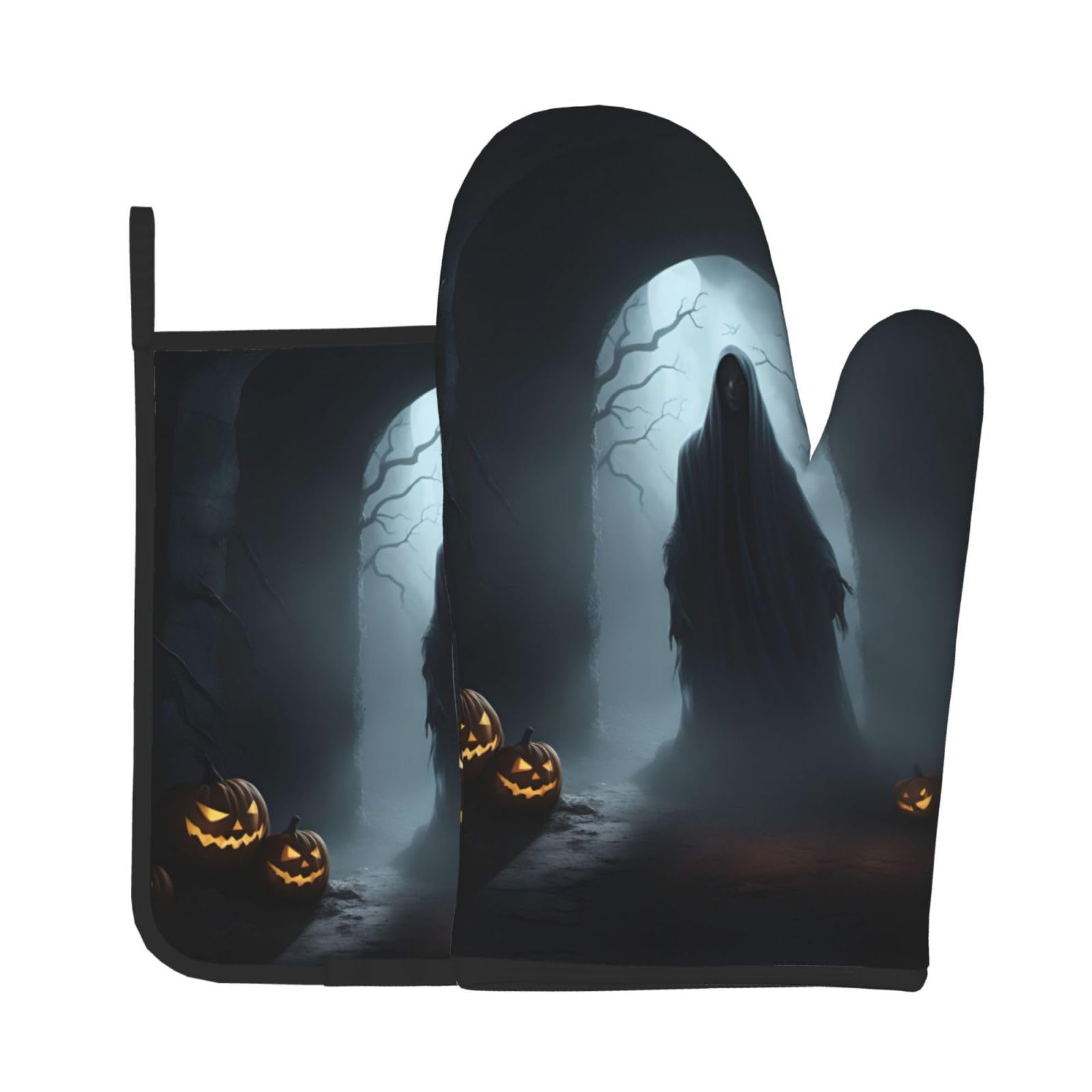 Halloween-Ghost Kitchen Baking Two-Piece Set,Multipurpose Oven Gloves,Used for Barbecue Kitchen Baking