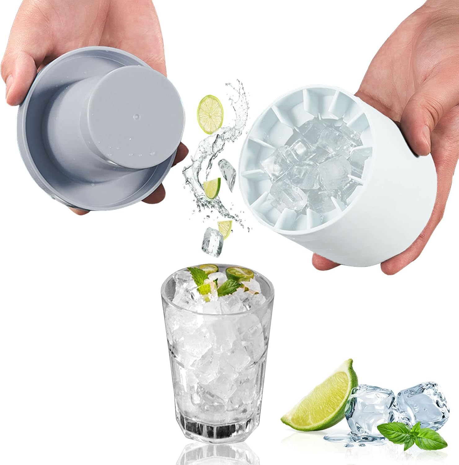 Silicone Ice Cube Maker, 1pc, Decompress Ice Lattice, Small Ice Cube Tray, Press-Type, Easy-Release - Grey