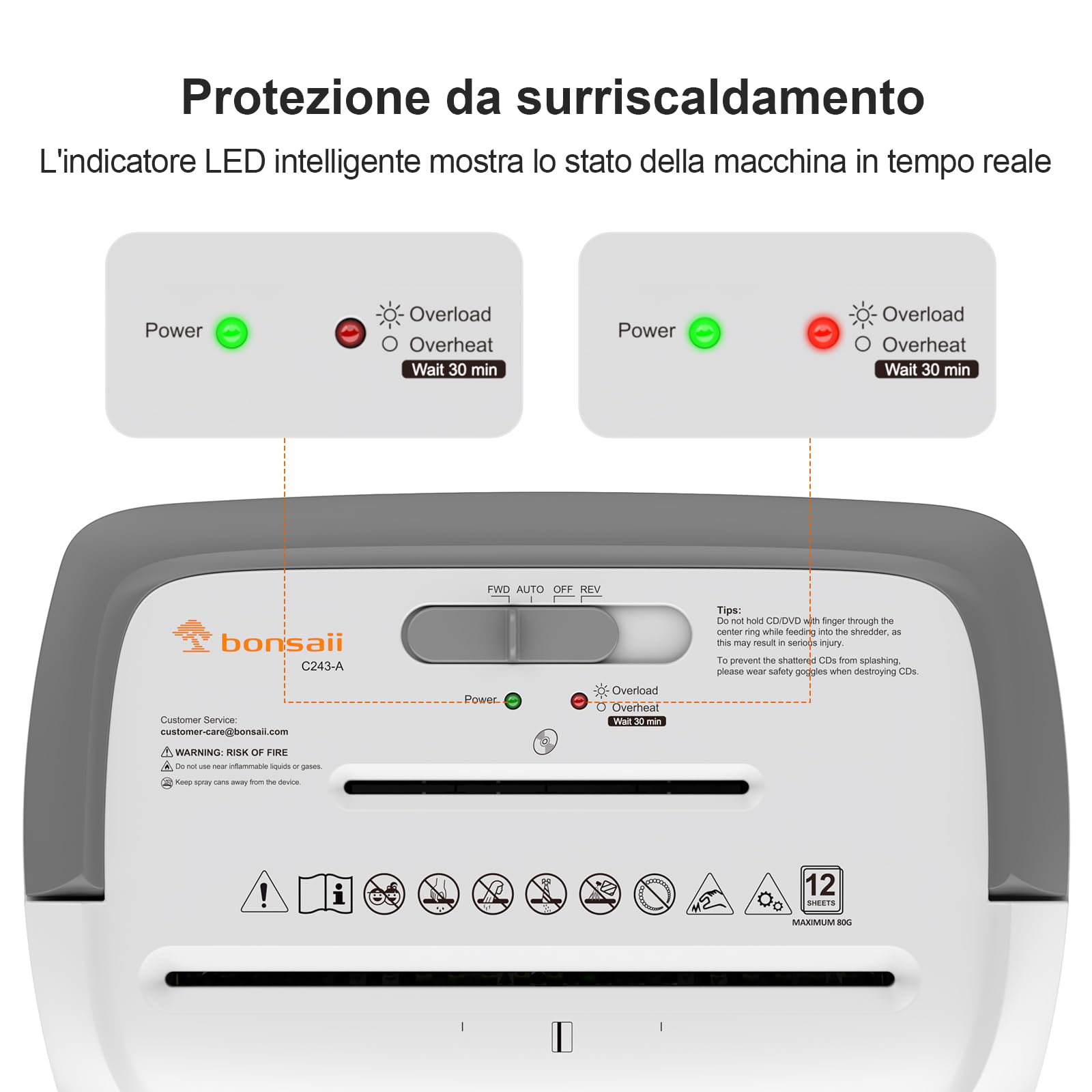 Bonsaii Shredder Distruggidocumenti, 12 Fogli a Taglio Incrociato, P4, Distrugge Carte di Credito/CD/Graffette, Adatto per uso in Ufficio e a Casa, C243-A